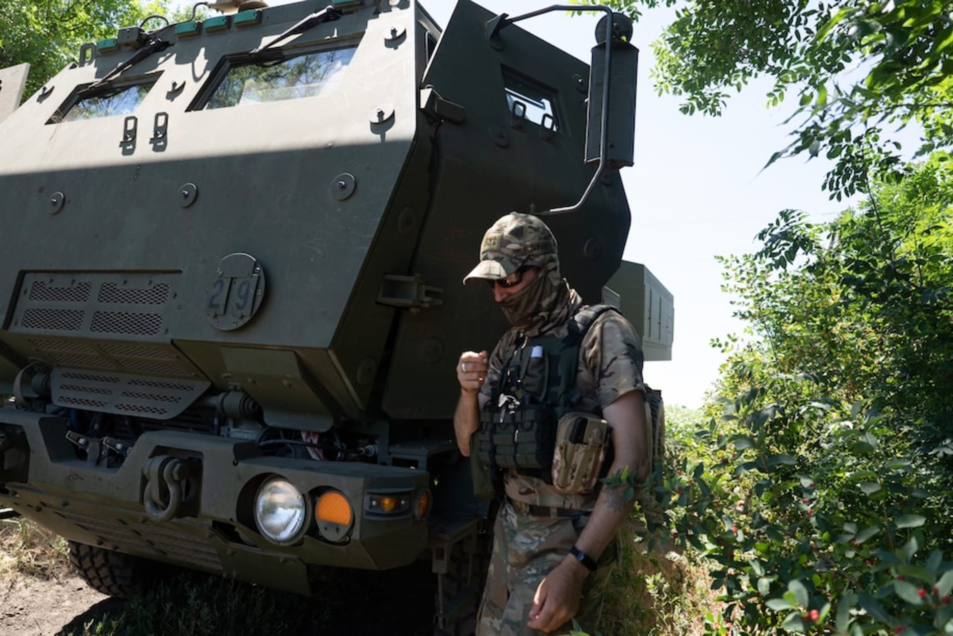 <p>A Ukrainian serviceman as seen by a HIMARS vehicle in eastern Ukraine on July 1. </p>
