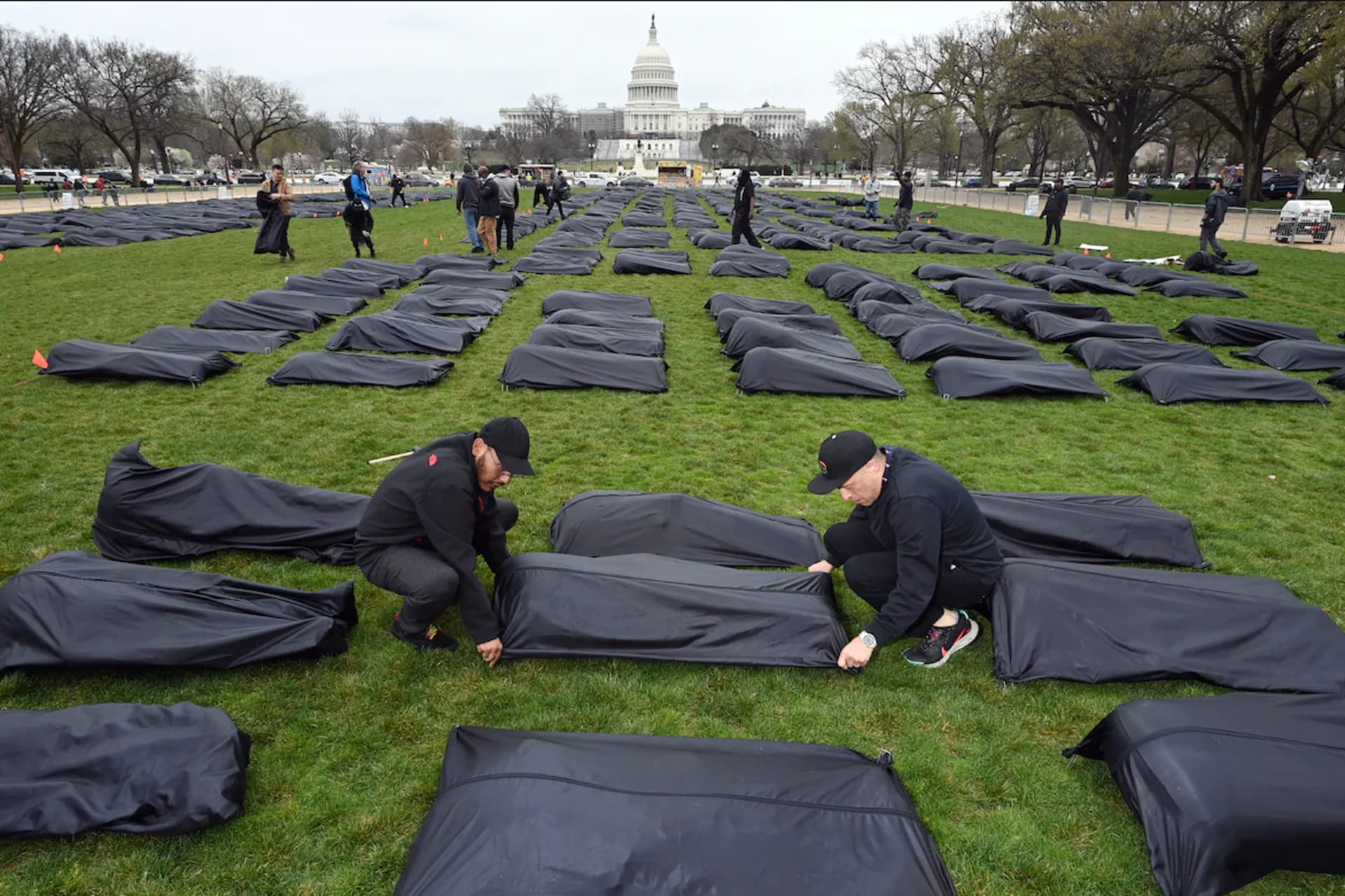 <p>March for Our Lives set up body bag installation in the Capitol to protest gun violence  </p>
