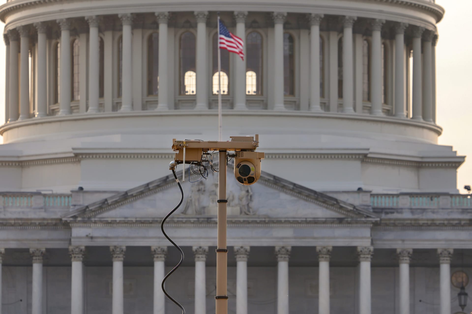 <p>A surveillance camera is seen outside the United States Capitol rotunda ahead of the upcoming ?Justice for J6″ rally in Washington, U.S., September 14, 2021.</p>

