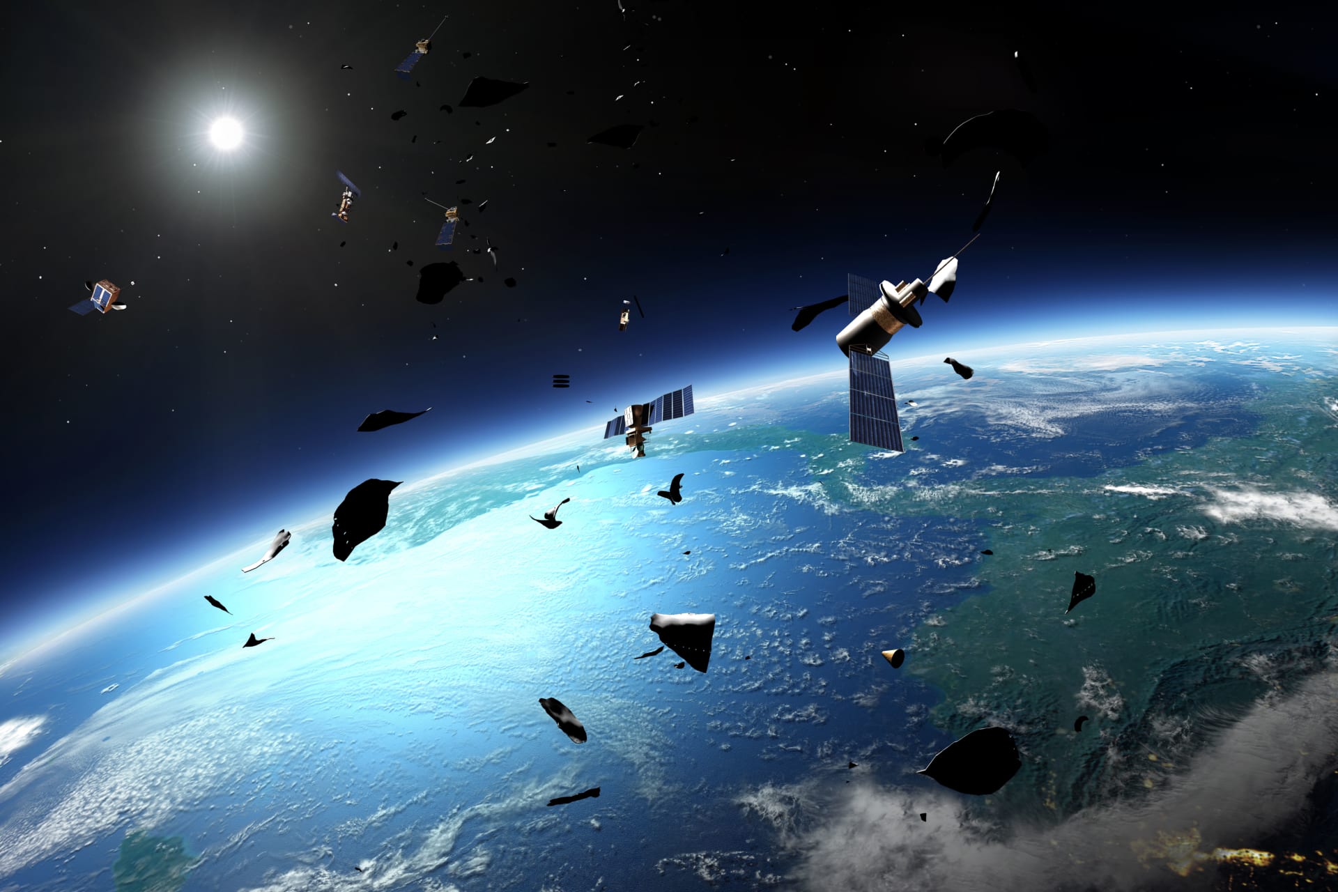Space junk around Earth, illustration