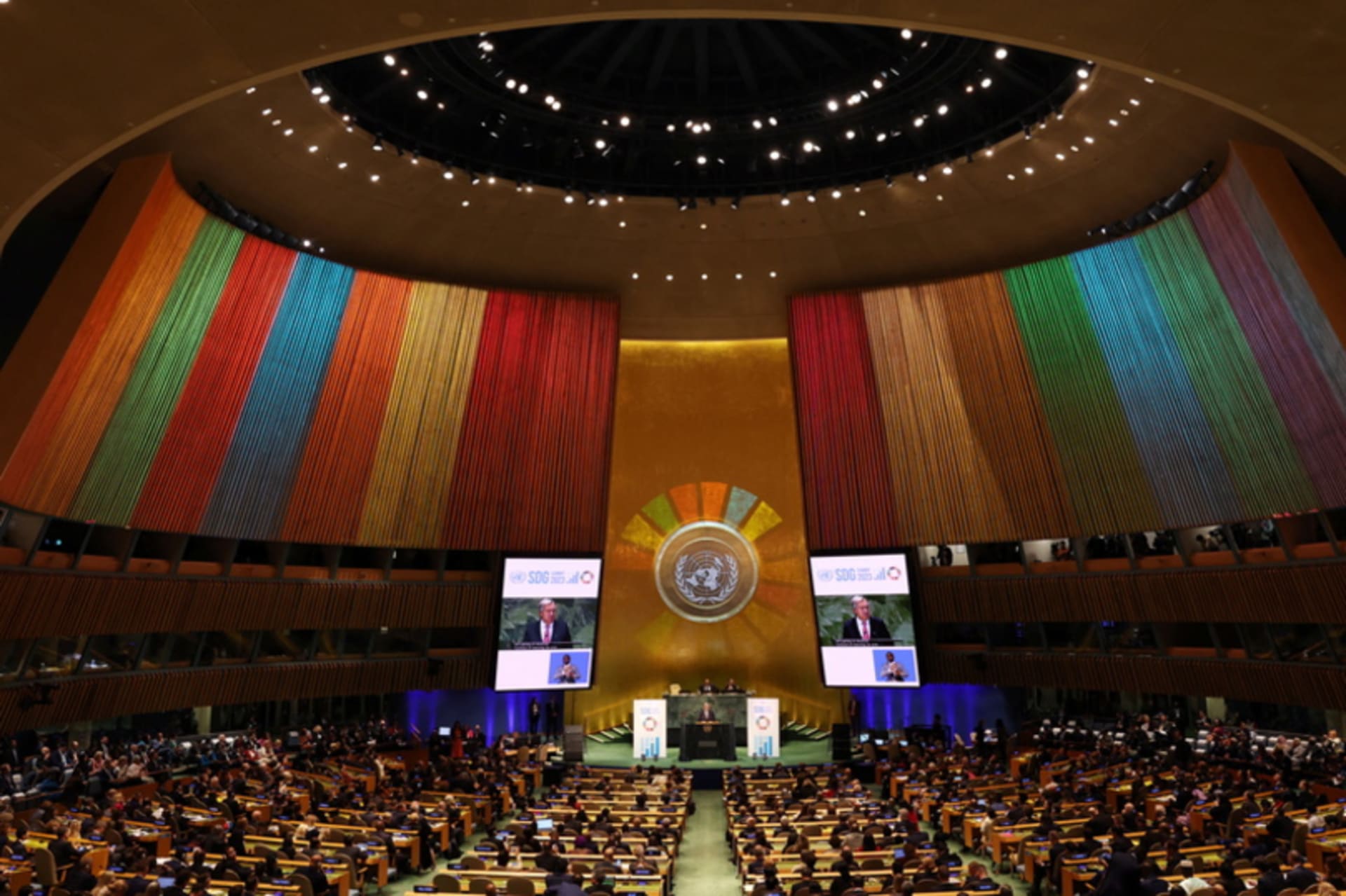 <p>United Nations Secretary-General Antonio Guterres delivers a statement during the opening of the Sustainable Development Goals (SDG) Summit 2023, at UN headquarters in New York City, New York, U.S., September 2023. </p>
