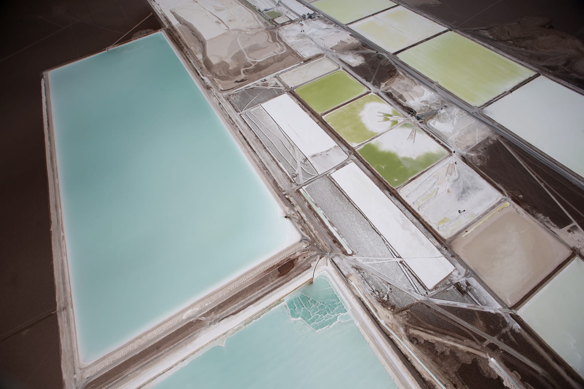 Aerial view of the brine pools and processing areas of the Rockwood lithium plant