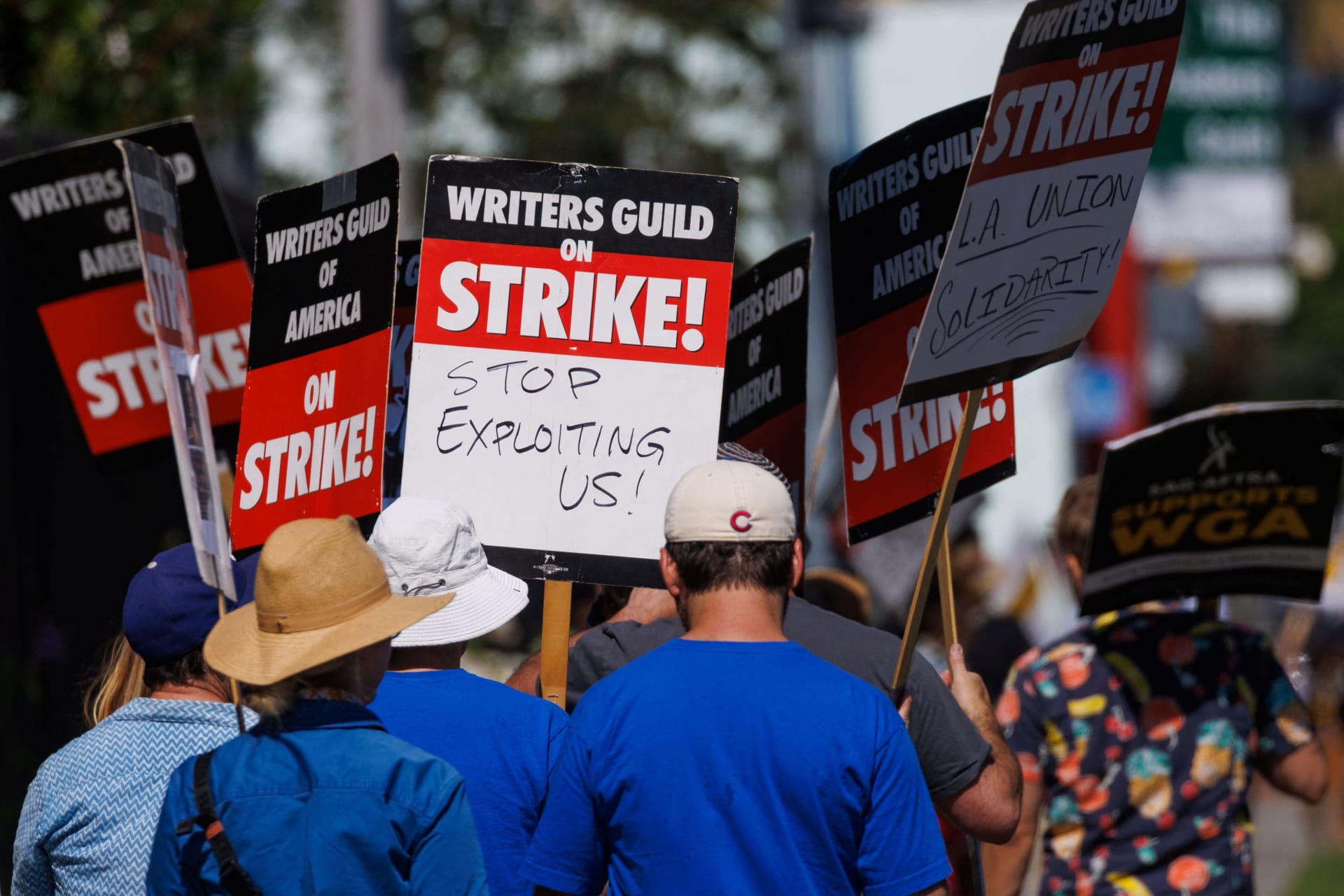 Striking Hollywood writers walk