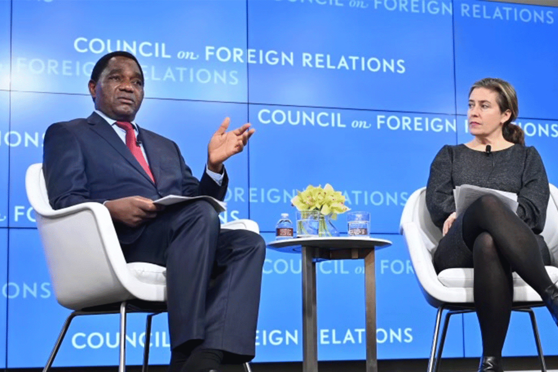 President Hichilema of Zambia at a press conference