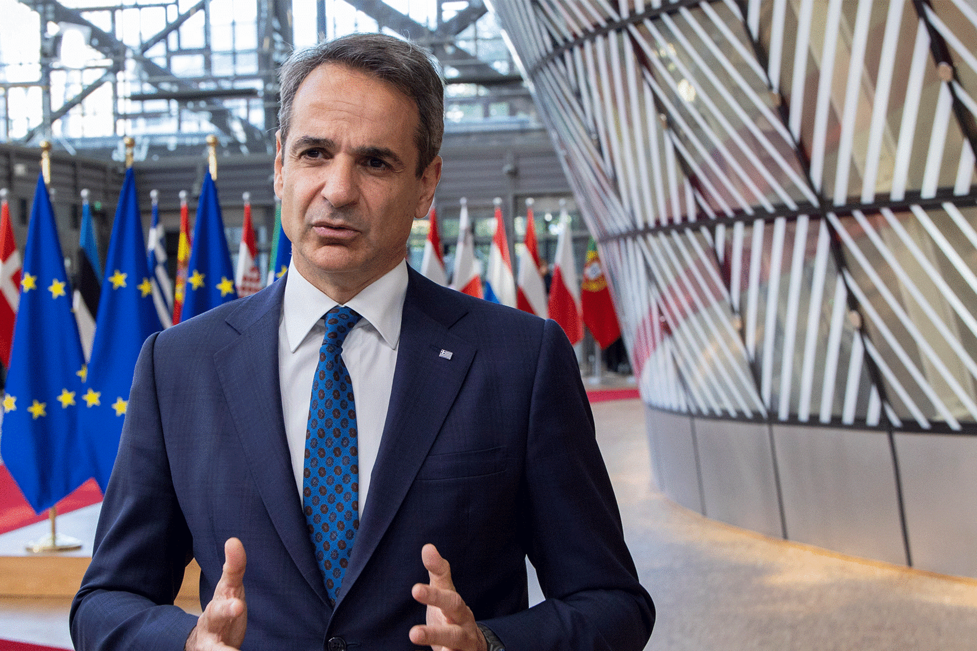 Kyriakos Mitsotakis Prime Minister Of Greece At The European Council Summit