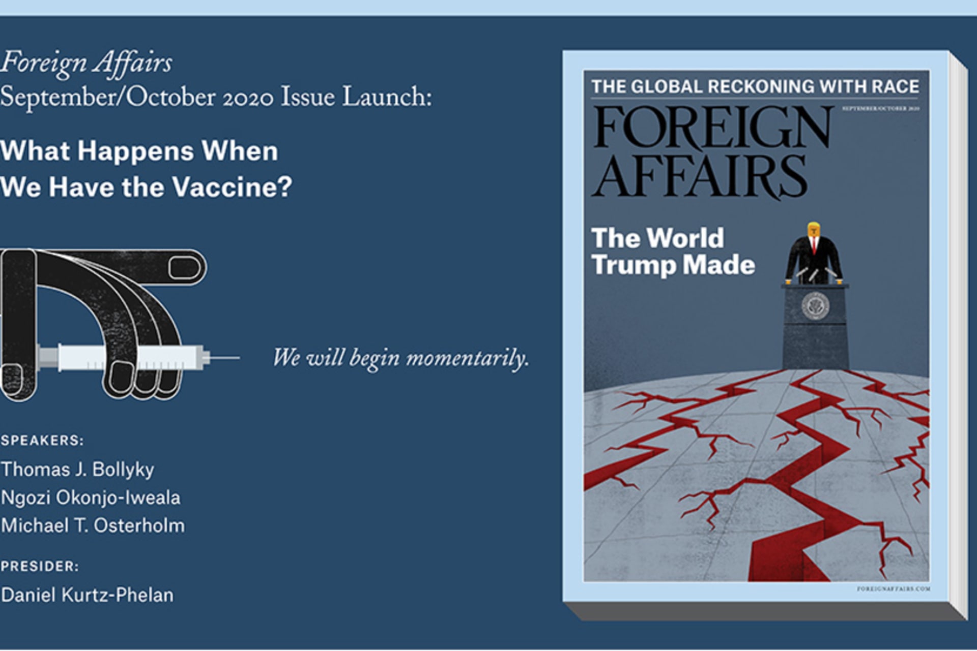 Virtual Meeting: Foreign Affairs September/October Issue Launch: What Happens When We Have the Vaccine?