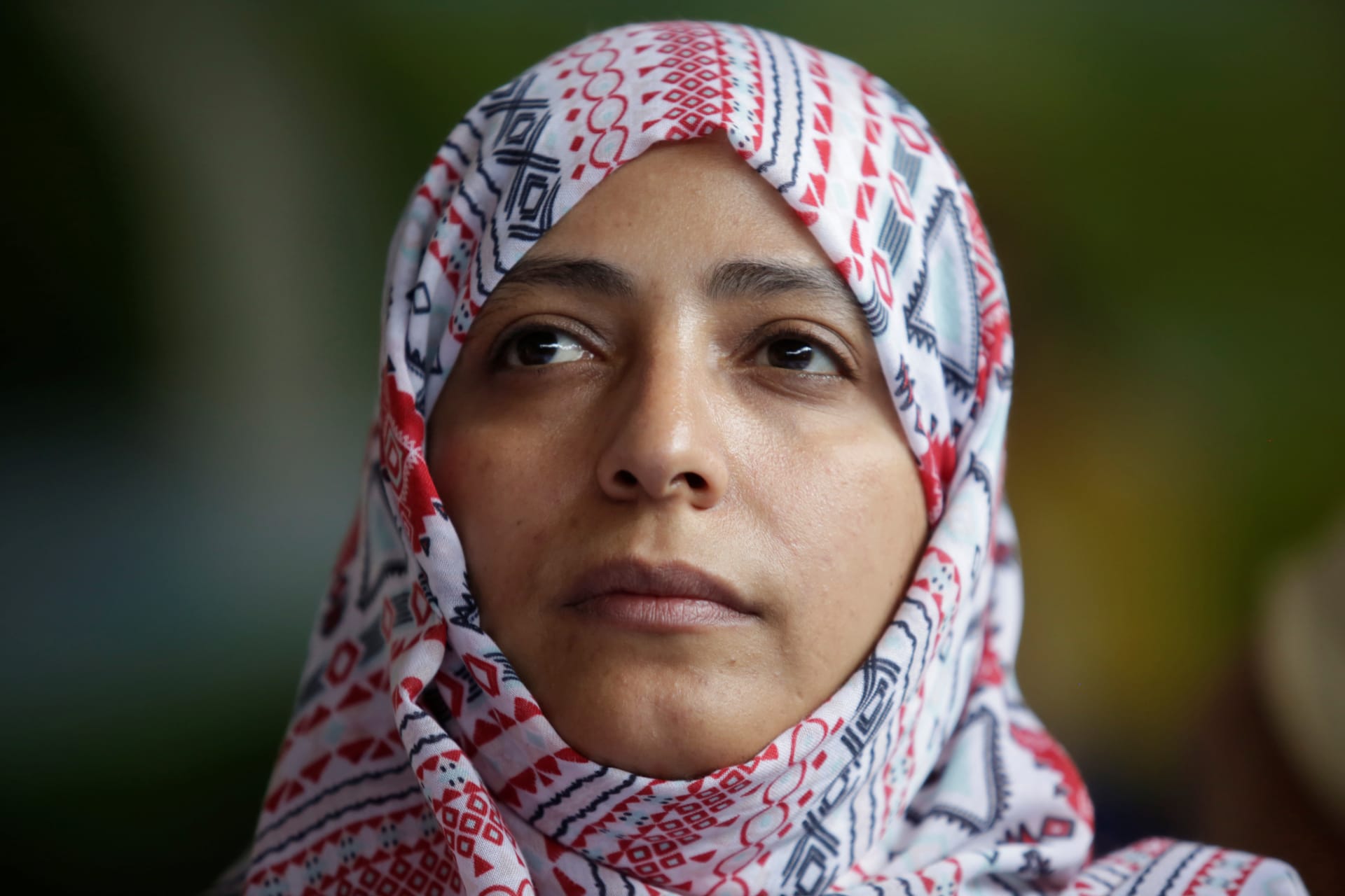 <p>Nobel Peace Prize winner Tawakkol Karman of Yemen looks on during a news conference in Guatemala, October 26, 2017.</p>
