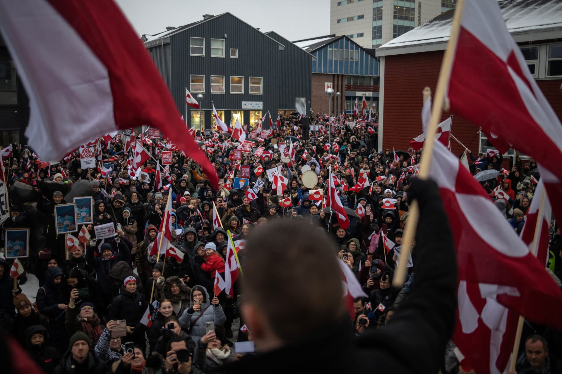 A protest in Nuuk, Greenland, against President Donald Trump's demand that the island be ceded to the United States, January 17, 2026.