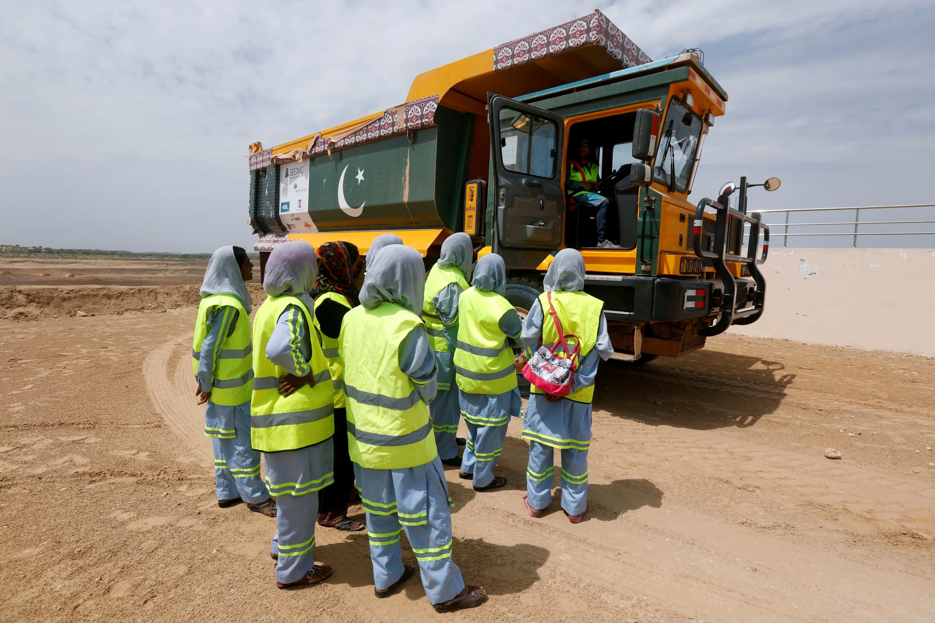 <p>Women trainees during a Female Dump Truck Driver Programme training session held by the Sindh Engro Coal Mining Company (SECMC), in Tharparkar, Pakistan. September 21, 2017. </p>