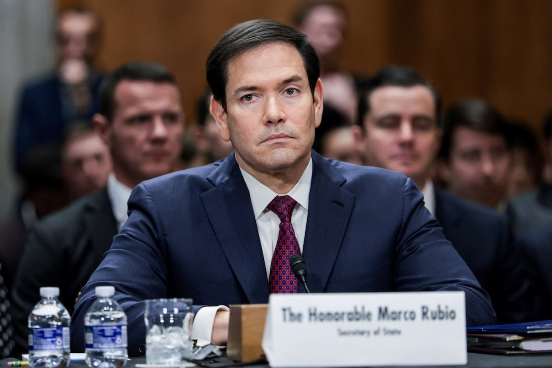 <p>U.S. Secretary of State Marco Rubio sits to testify before a Senate Foreign Relations Committee hearing titled “U.S. Policy Towards Venezuela”, on Capitol Hill in Washington, D.C., U.S., January 28, 2026. </p>
