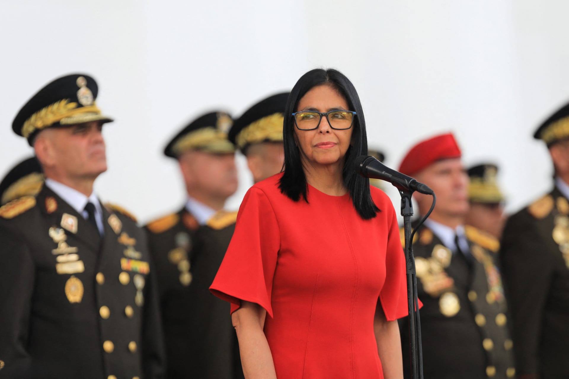 Venezuela's interim President Rodriguez receives insignia of commander-in-chief of the armed forces, in Caracas