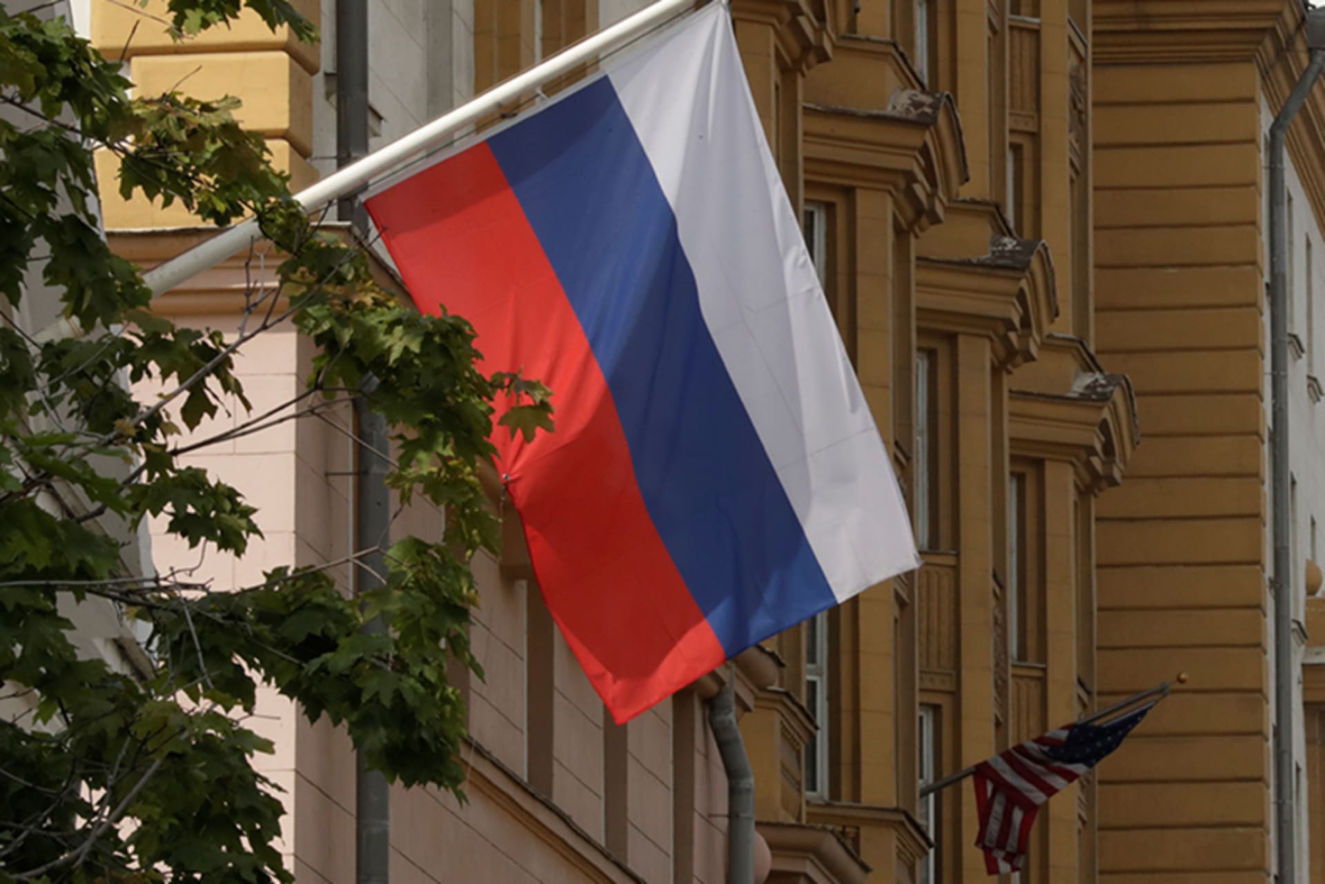 Russian and American flags on Embassy