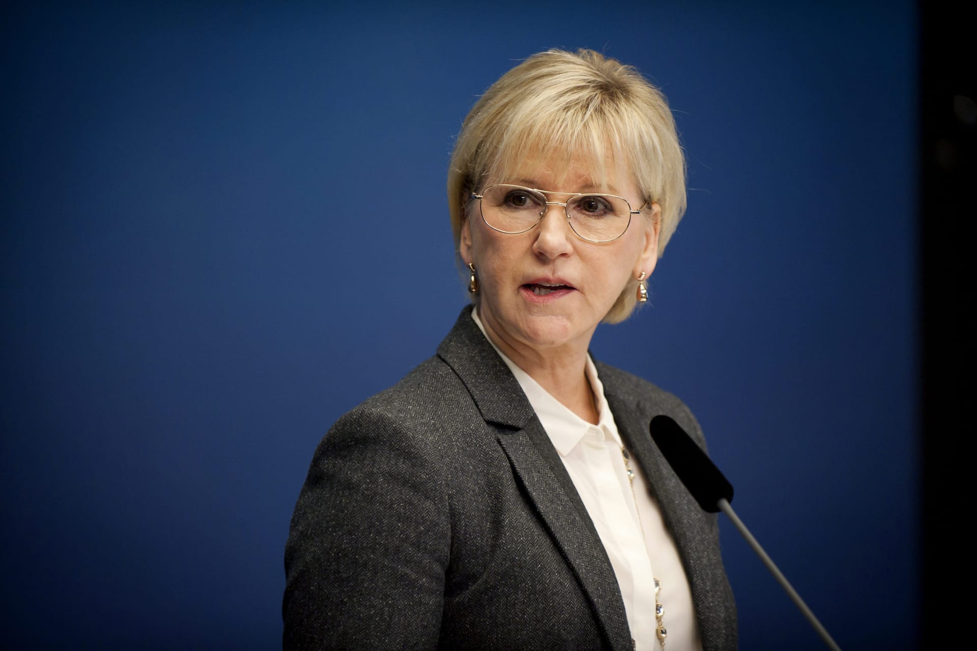 Sweden's Former Foreign Minister, Margot Wallström, at a news conference at the Rosenbad government building in Stockholm, Sweden. October 30, 2014.