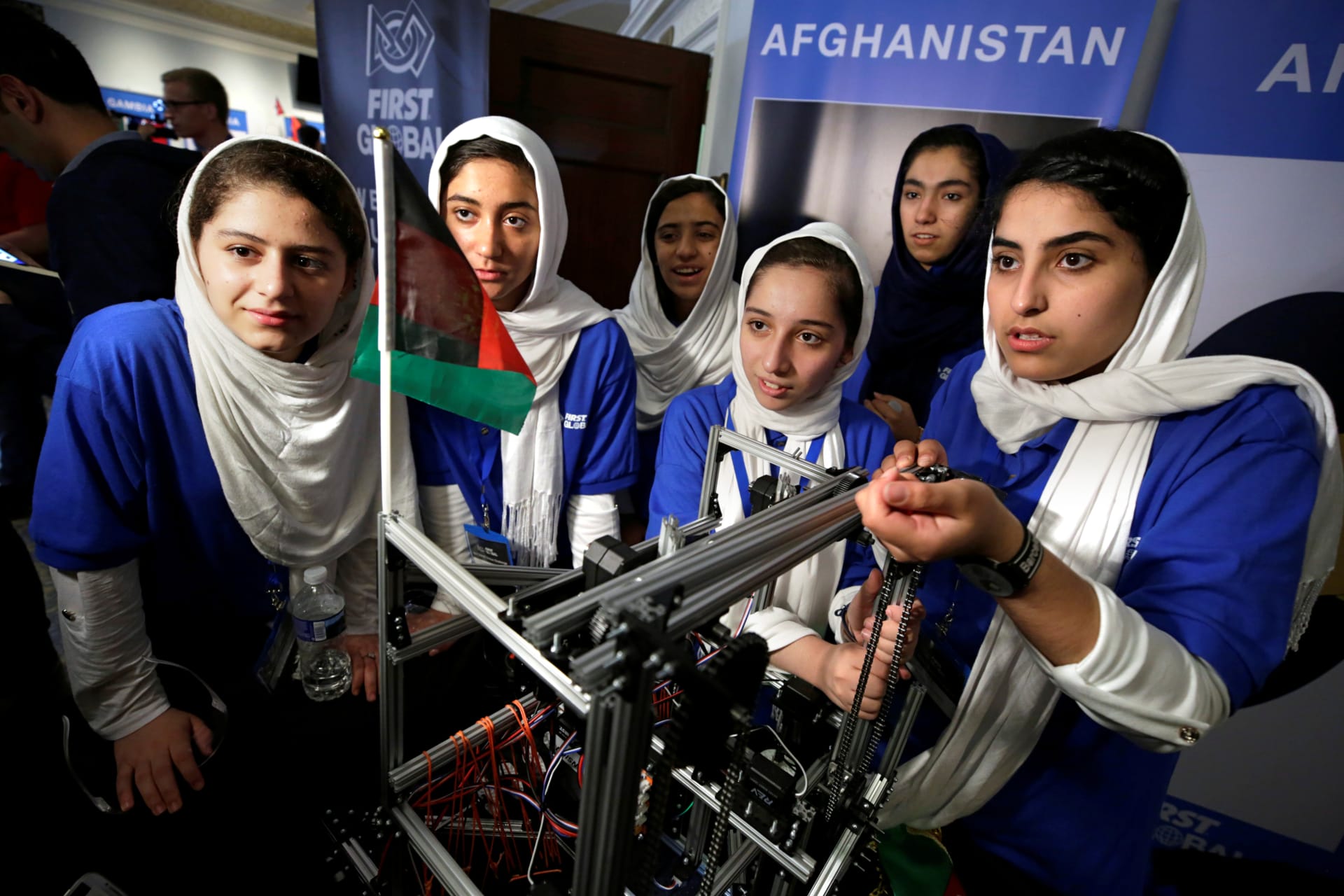 All-girl team from Afghanistan prepares to compete in first international robot Olympics in Washington, U.S., July 17, 2017. REUTERS/Yuri Gripas