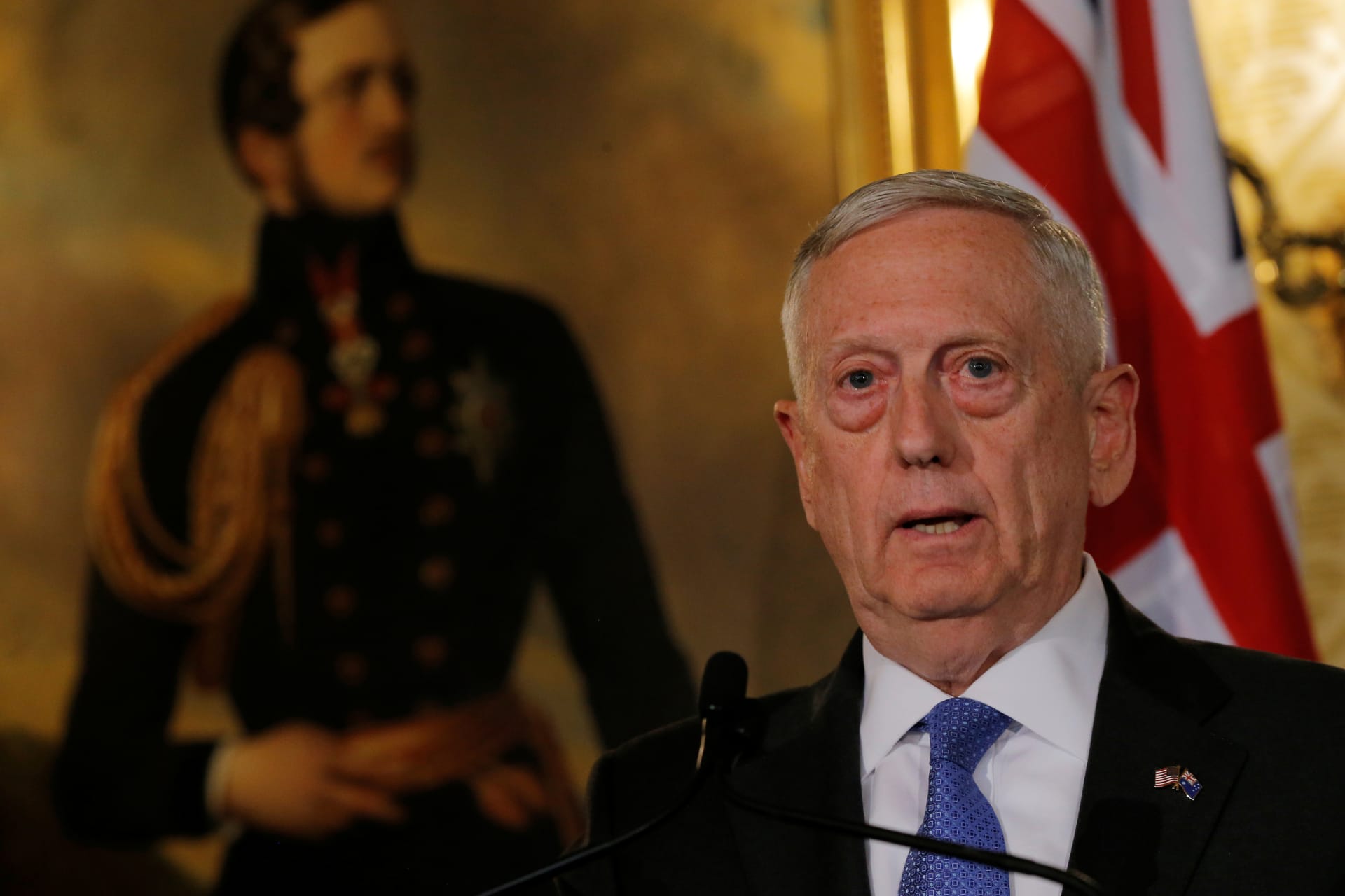 <p>U.S. Secretary of Defence Jim Mattis speaks at a press conference at the Australia-United States Ministerial Consultations (AUSMIN) at Government House in Sydney, Australia, June 5, 2017</p>
