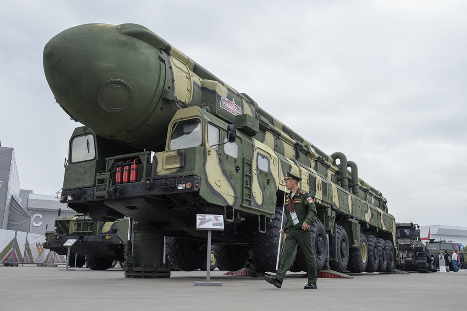 <p>The RT-2PM2, Topol-M, one of the most recent intercontinental ballistic missiles to be deployed by Russia, in Moscow, August 20, 2022.</p>
