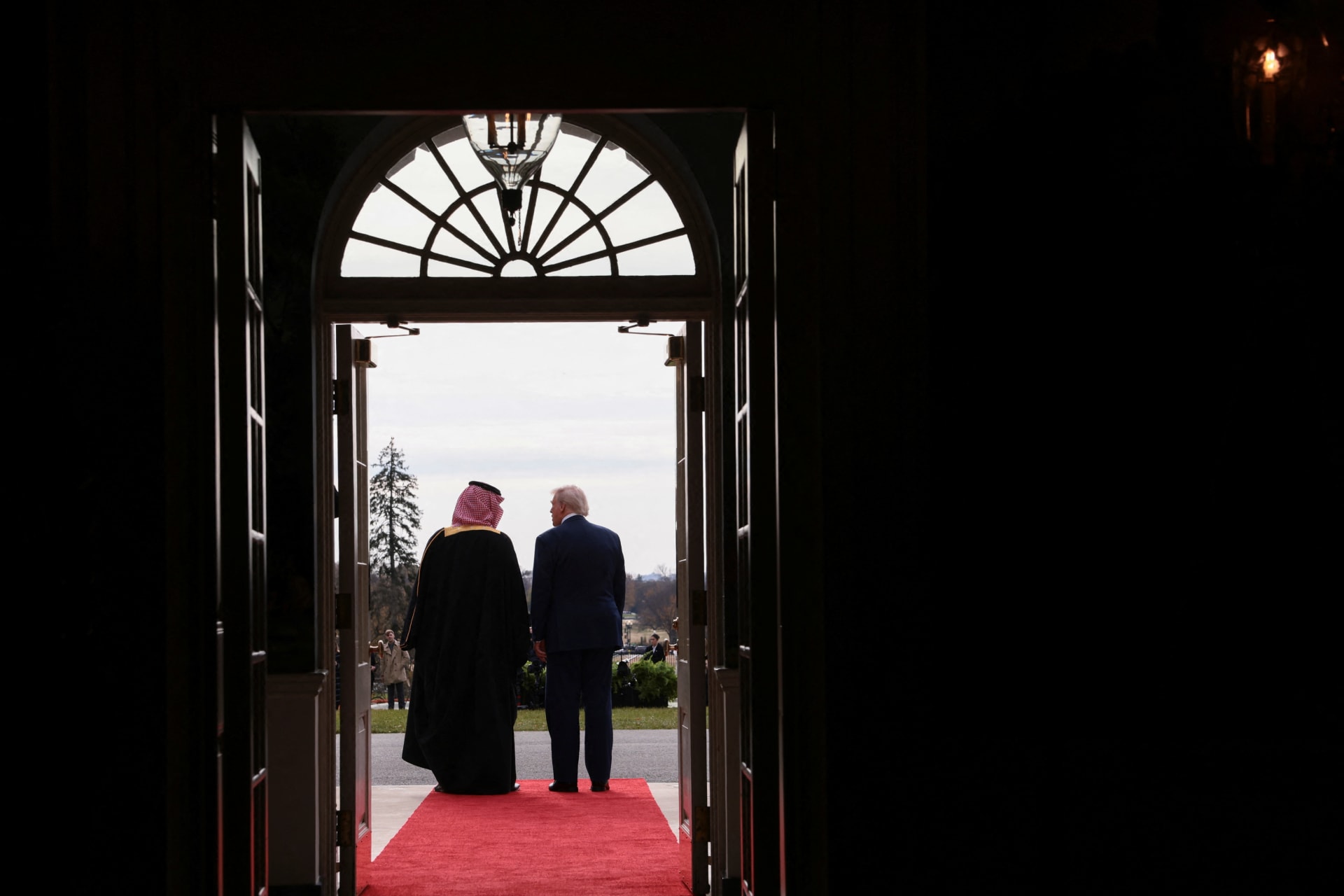 U.S. President Donald Trump welcomes Saudi Crown Prince Mohammed bin Salman to the White House, November 18, 2025.
