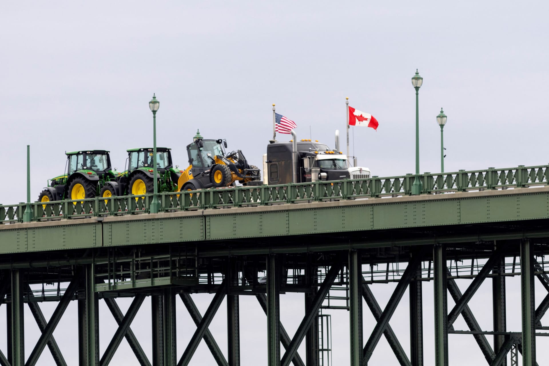<p>A transport truck drives across the U.S.-Canada border at Fort Erie Ontario, Canada, April 2, 2025.</p>
