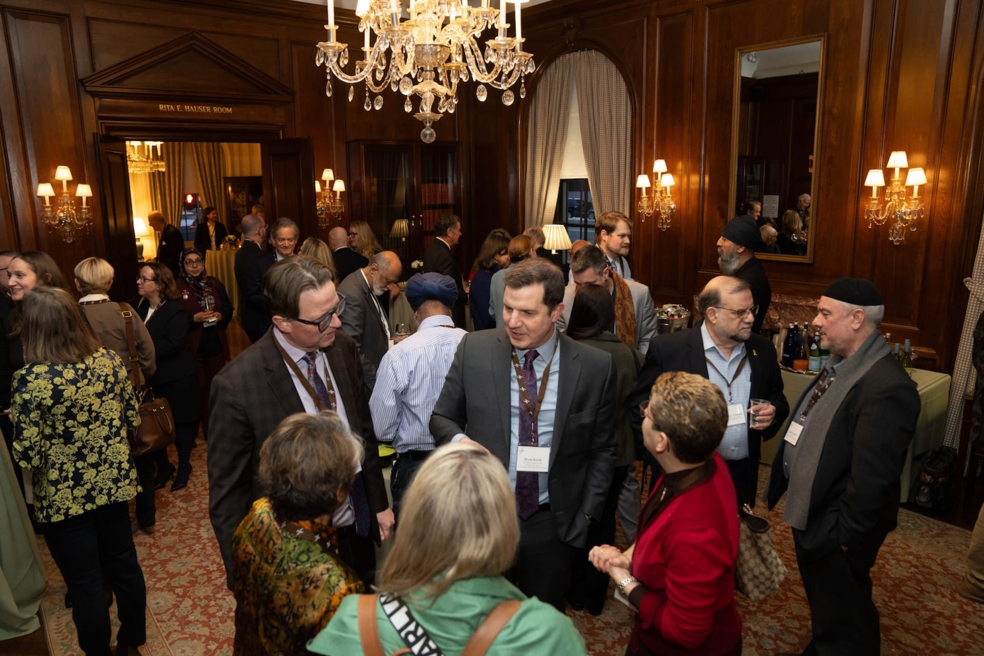 <p><span class="TextRun Highlight SCXW52314899 BCX0" lang="EN-US" xml:lang="EN-US" data-contrast="none"><span class="NormalTextRun SCXW52314899 BCX0">Participants network at the opening reception of the 2025 Religion and Foreign Policy Workshop</span><span class="NormalTextRun SCXW52314899 BCX0">.</span></span><span class="EOP SCXW52314899 BCX0" data-ccp-props="{"134245417":false,"134245418":false,"134245529":false,"201341983":0,"335559740":240}"> </span></p>
