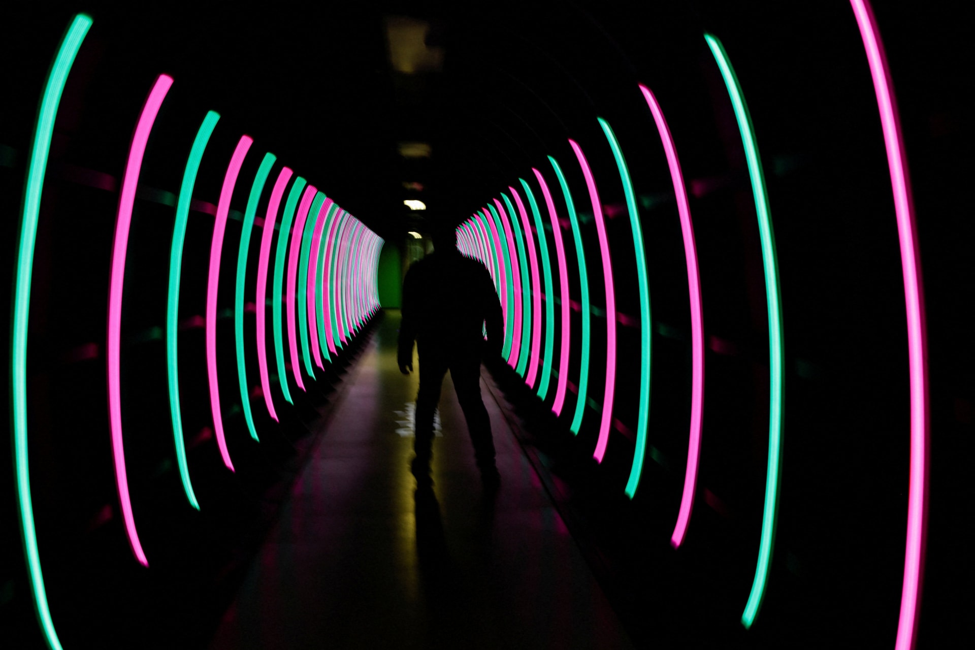 <p>An illuminated floor is seen at the entrance of AI Cloud centre of German telecommunication giant Deutsche Telekom on the opening day in Munich, Germany, February 4, 2026. </p>

