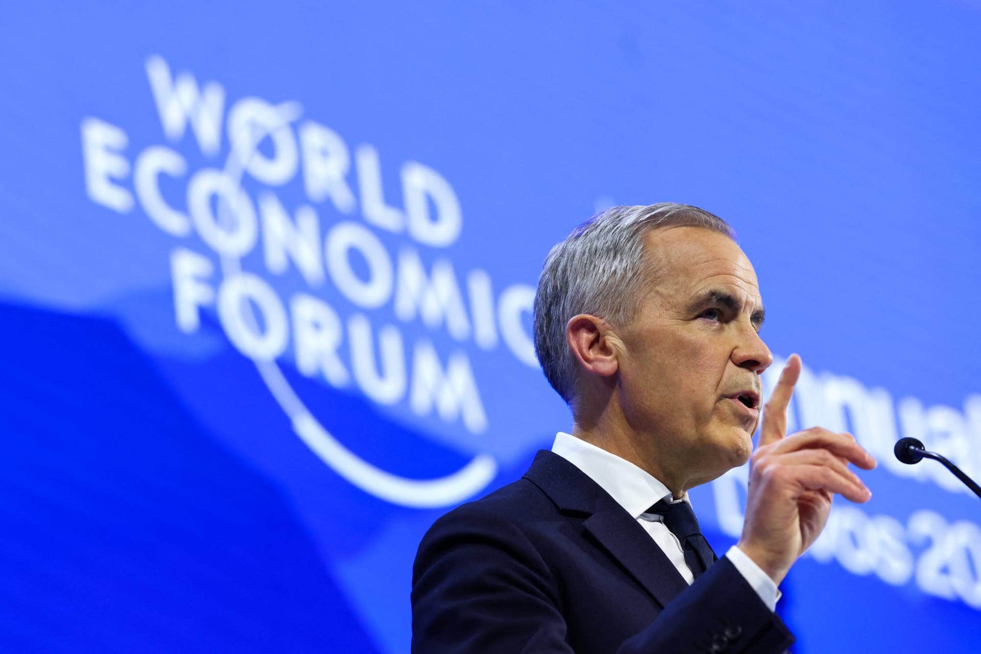 <p>Canadian Prime Minister Mark Carney warns of the need to hedge against the United States during the 56th annual World Economic Forum meeting in Davos, Switzerland, January 20, 2026.</p>
