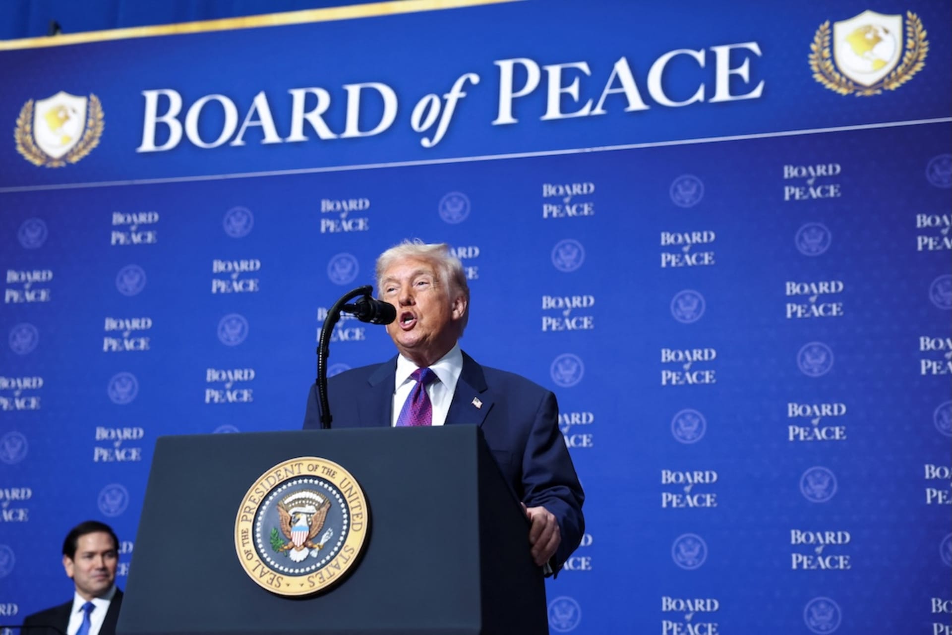 <p>U.S President Donald Trump speaks at the inaugural Board of Peace meeting at the U.S. Institute of Peace in Washington, D.C., U.S., February 19, 2026.</p>
