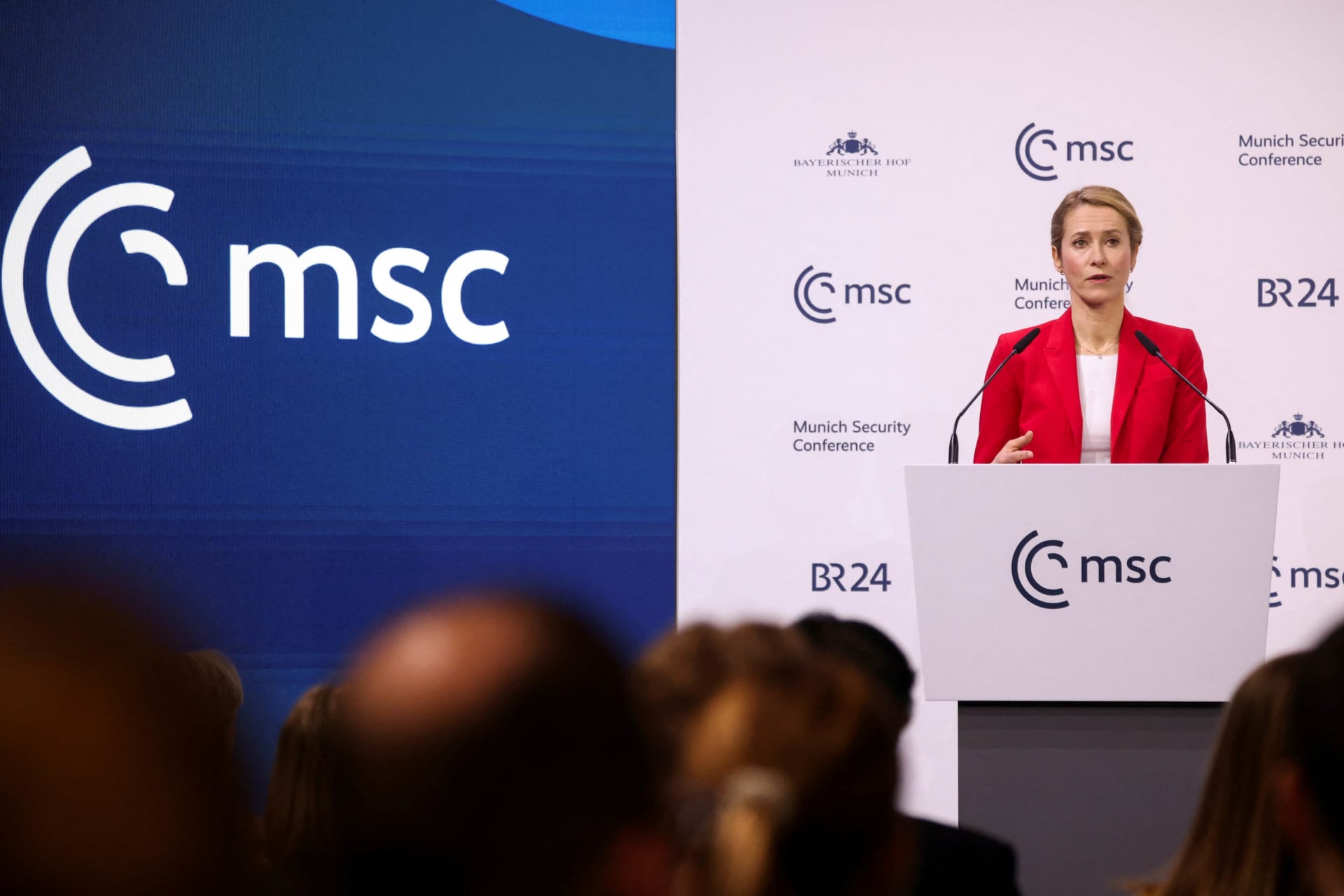 EU High Representative and Vice-President for Foreign Affairs and Security Policy Kaja Kallas speaks during the last day of the Munich Security Conference (MSC) in Munich, Germany, February 15, 2026.