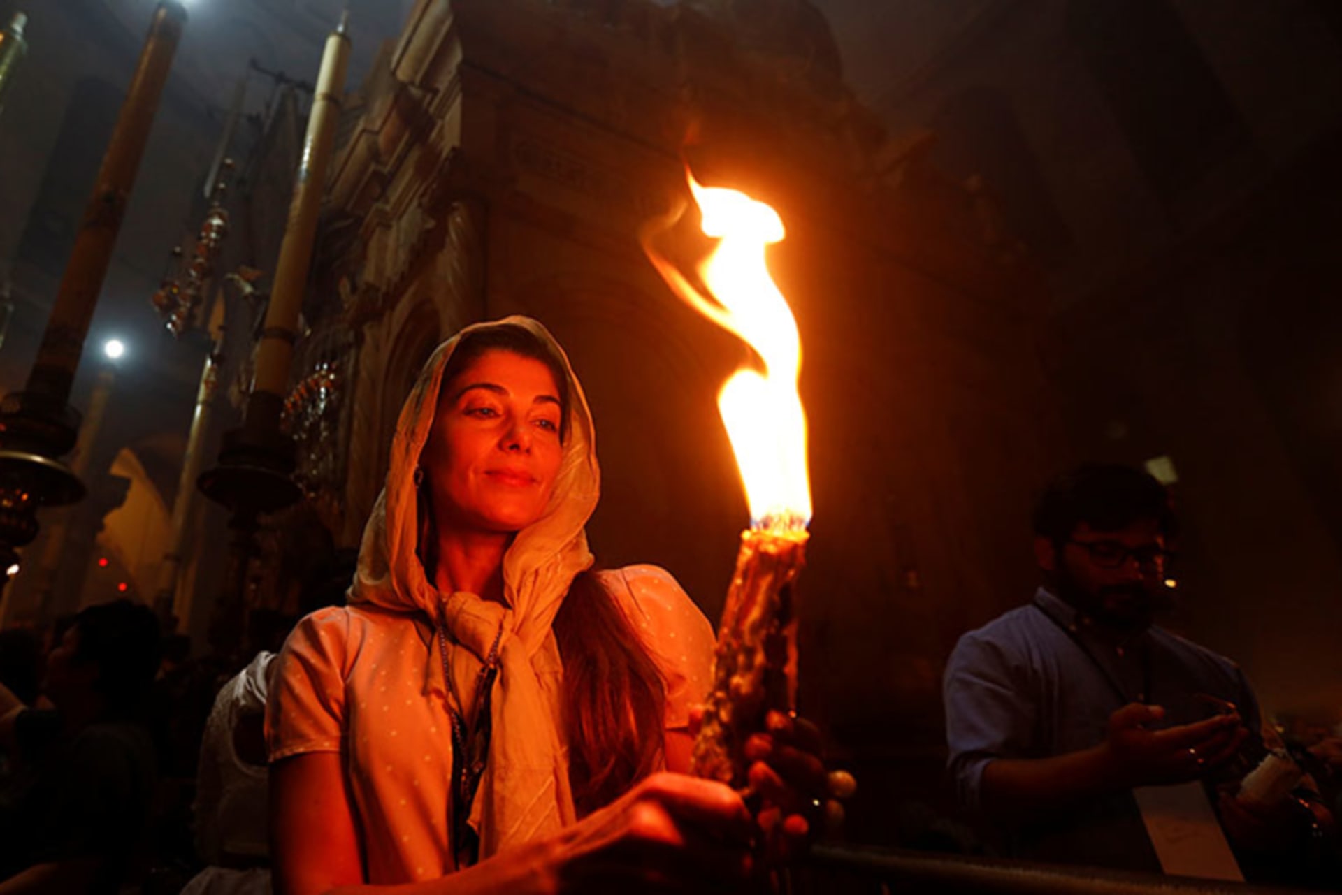 An Orthodox Christian Woman at the Holy Fire ceremony in Jerusalem