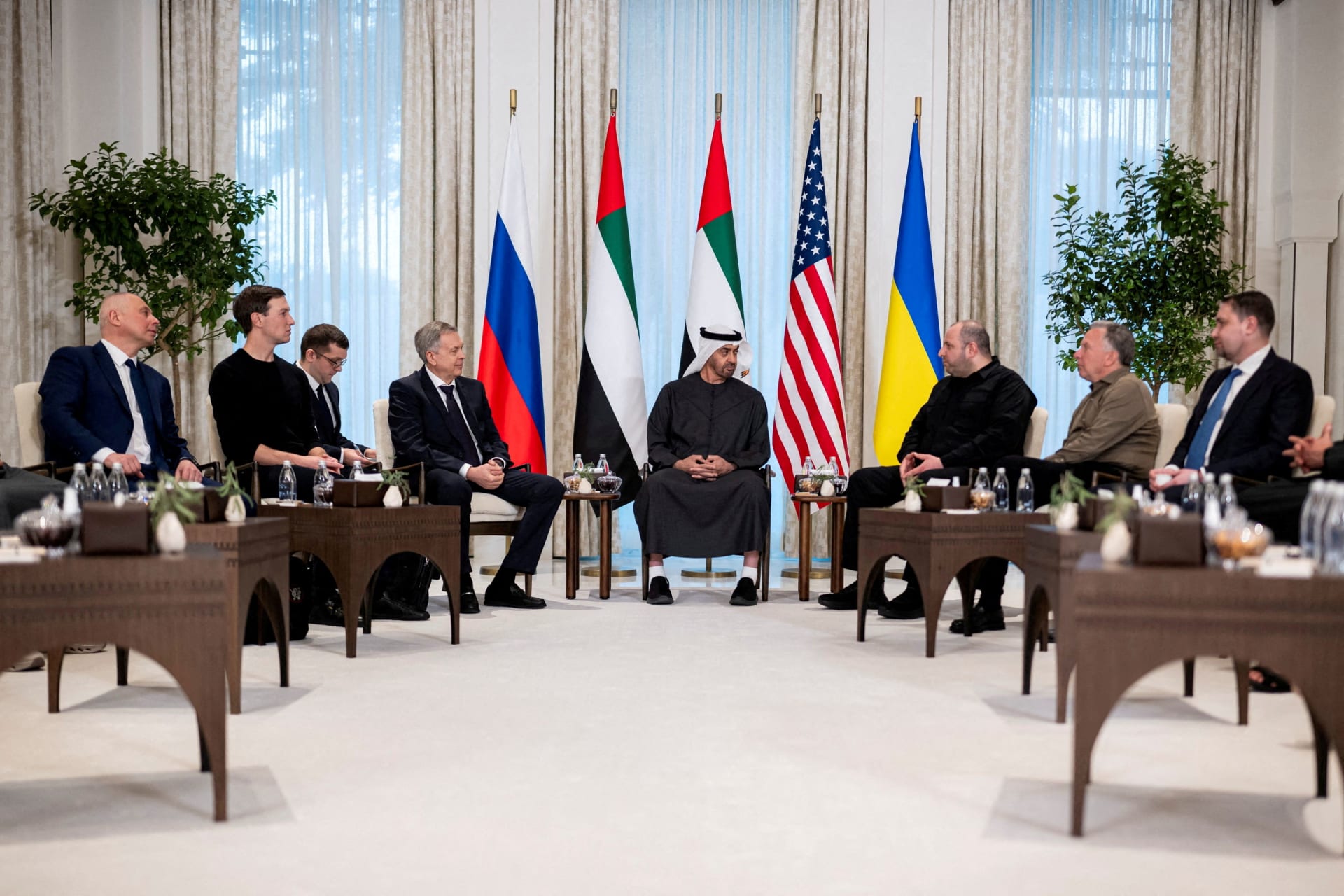 President of the United Arab Emirates Sheikh Mohamed bin Zayed Al Nahyan receives the heads of delegations participating in trilateral talks between the United States, Russia, and Ukraine in Abu Dhabi, United Arab Emirates.