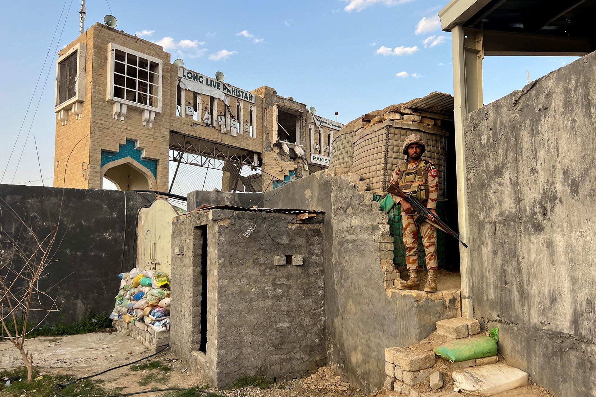 An army soldier stands at a post at the Friendship Gate, following the exchanges of fire between Pakistan and Afghanistan forces, at the border crossing between the two countries, in Chaman, Pakistan February 27, 2026. Picture taken with a mobile phone.