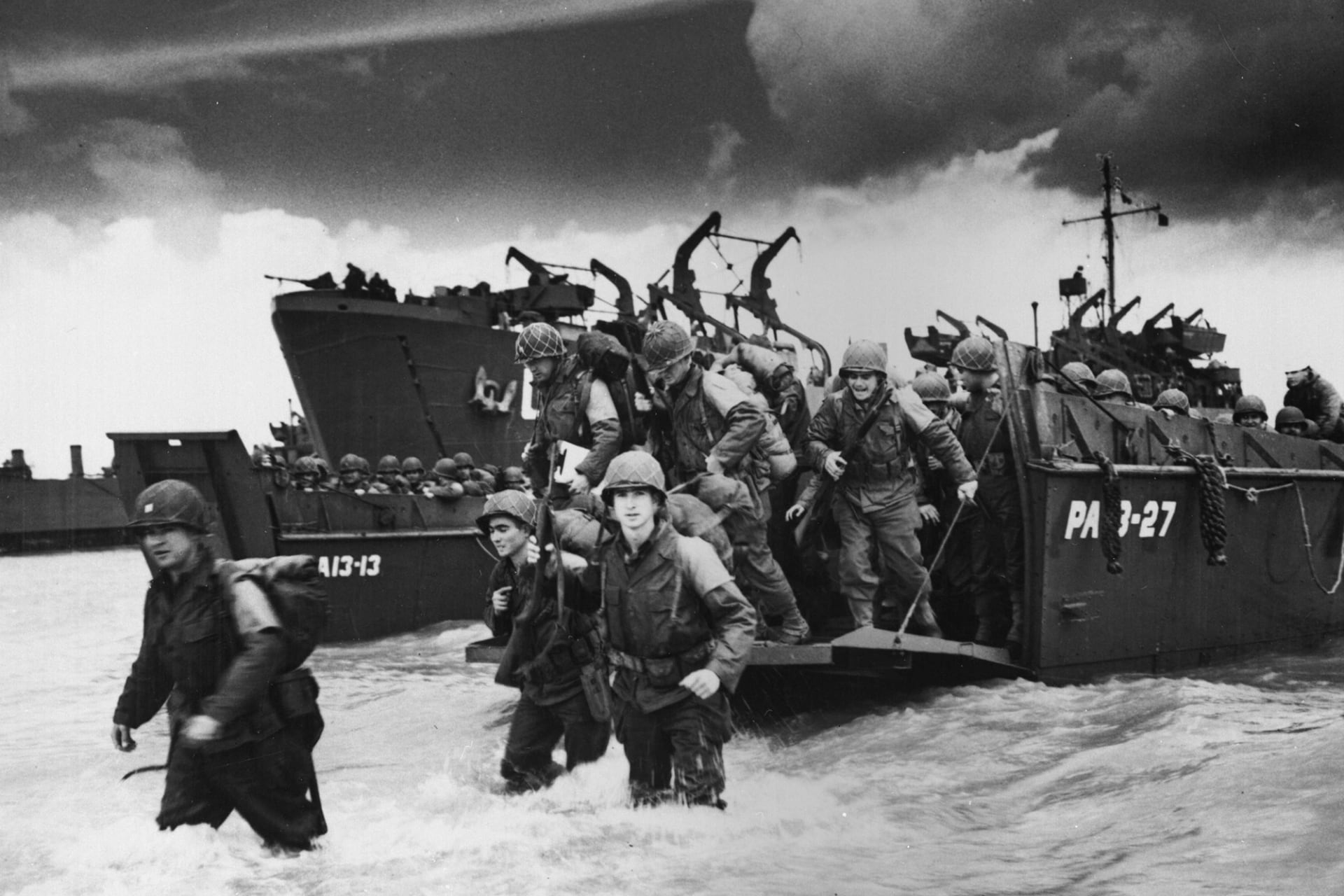 Troops disembarking an amphibious landing craft