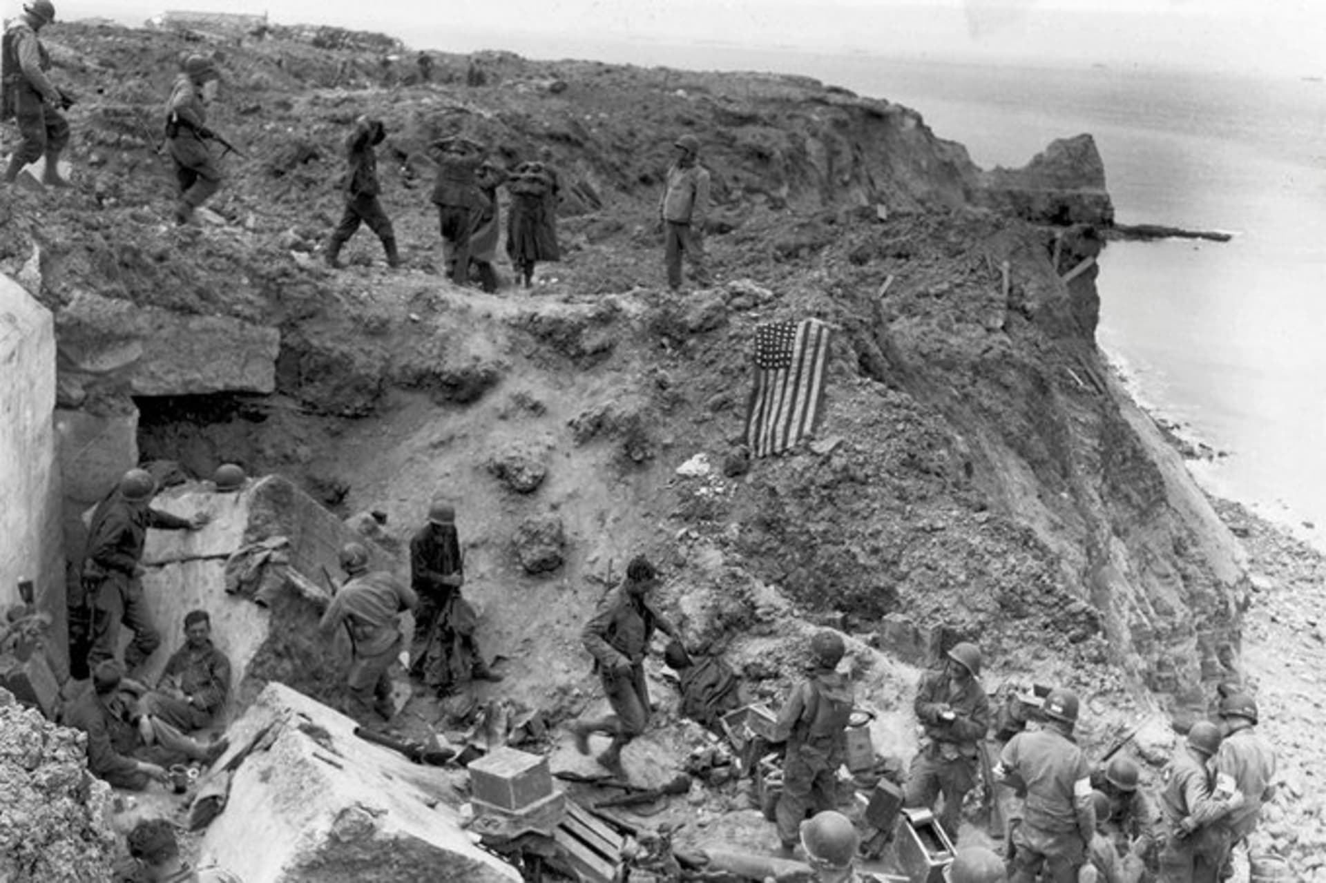 <p>The 2nd Ranger Battalion establishing a command post atop the cliffs of Pointe du Hoc on D-Day.  Reuters,</p>
