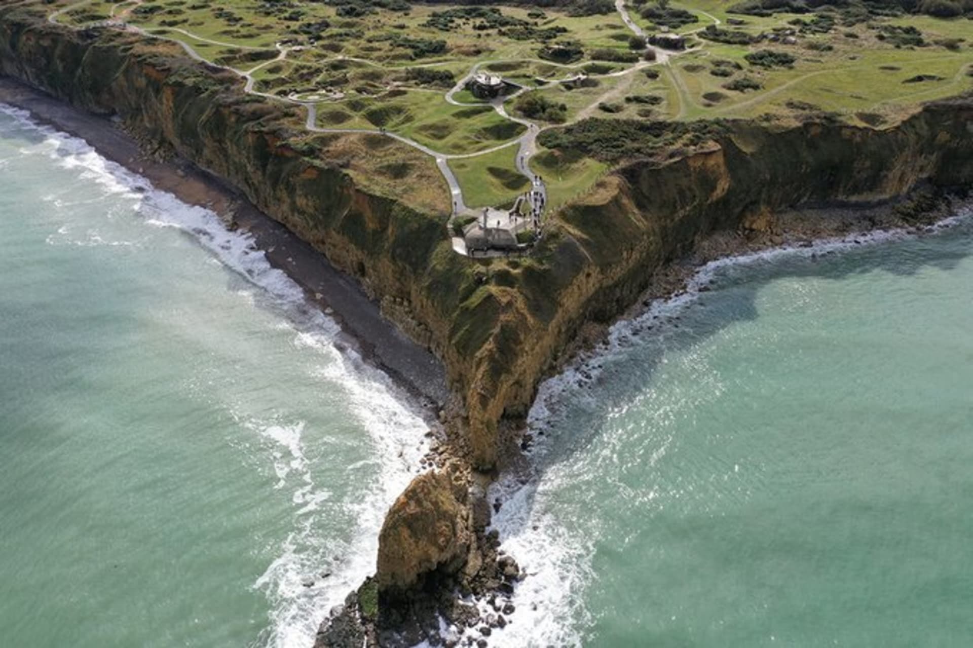 <p>Aerial shot of Pointe du Hoc on October 15, 2018. Reuters, AFP/Getty Images</p>
