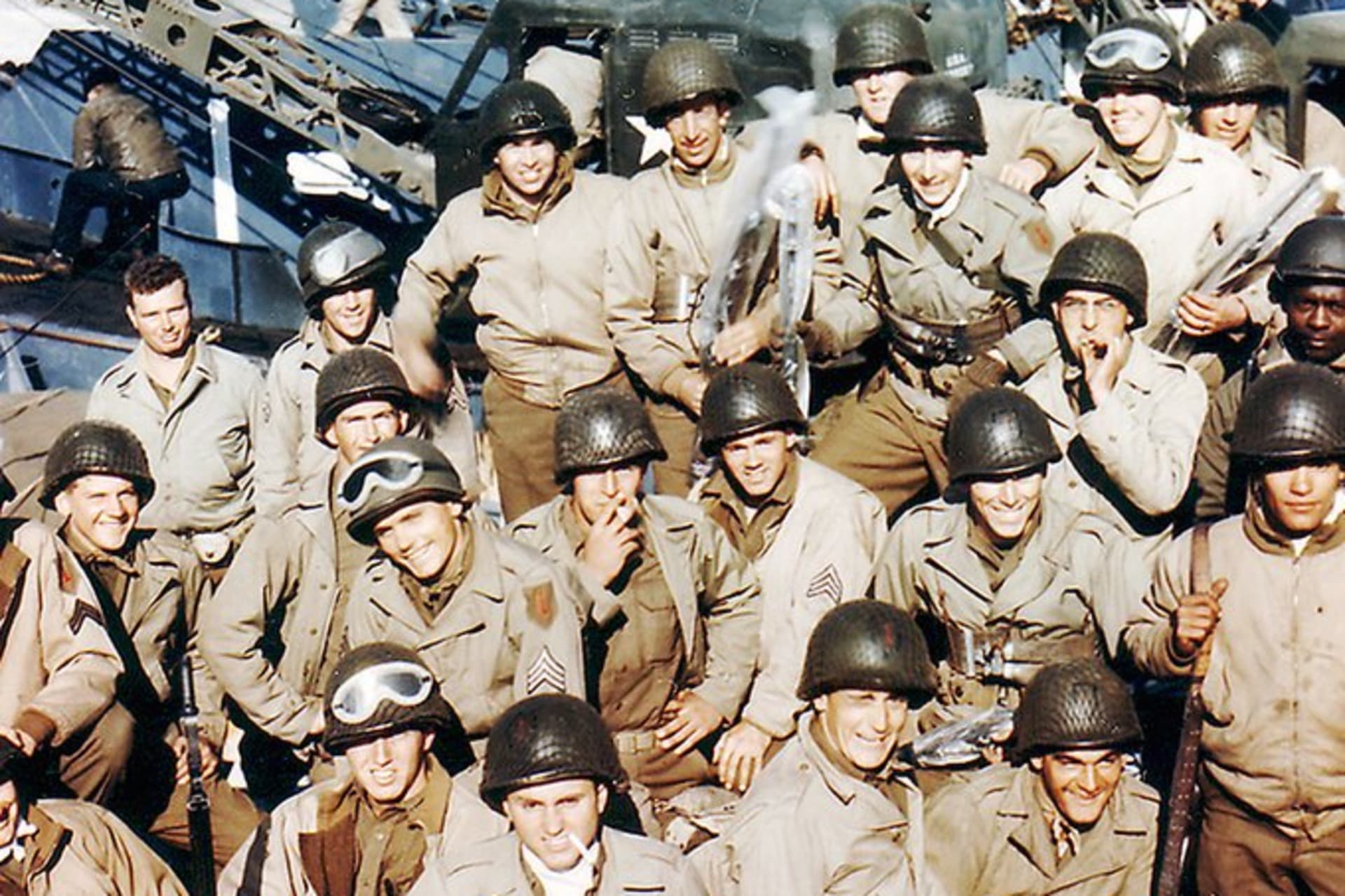 <p>The First Infantry Division of the U.S. Army waits for departure to Omaha Beach, on June 5, 1944.  Galerie Bilderwelt/Hulton Archive/Getty Images</p>
