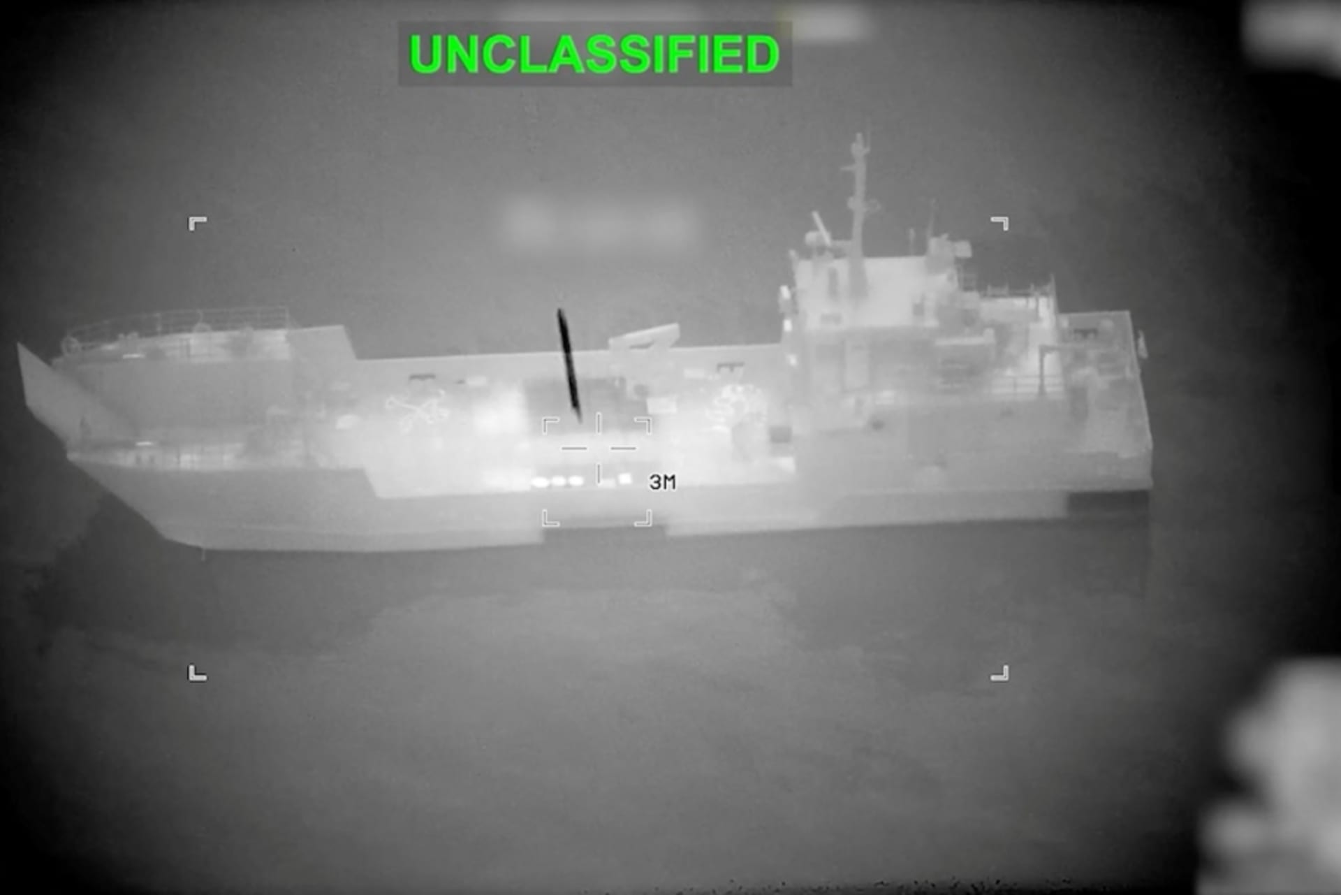 <p>A projectile approaches what U.S. Central Command (CENTCOM) says is an Iranian naval vessel, during strikes that included attacks on mine-laying vessels, at a location given as near the Strait of Hormuz, amid the U.S.-Israeli conflict with Iran, in this screen grab from video released March 10, 2026. </p>
