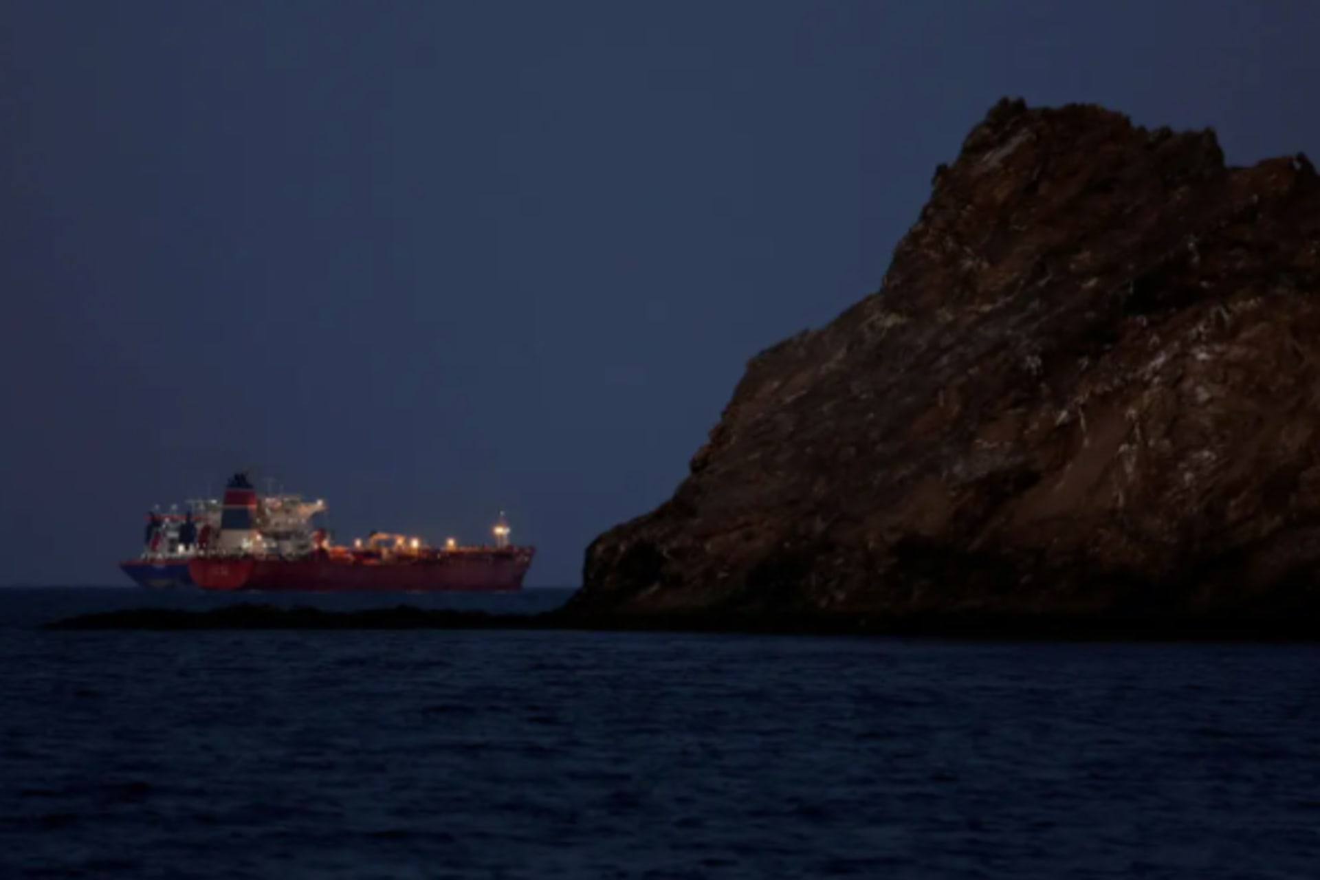 An oil tanker sits anchored as the traffic is down in the Strait of Hormuz in Muscat, Oman, on Tuesday.Credit...Benoit Tessier/Reuters