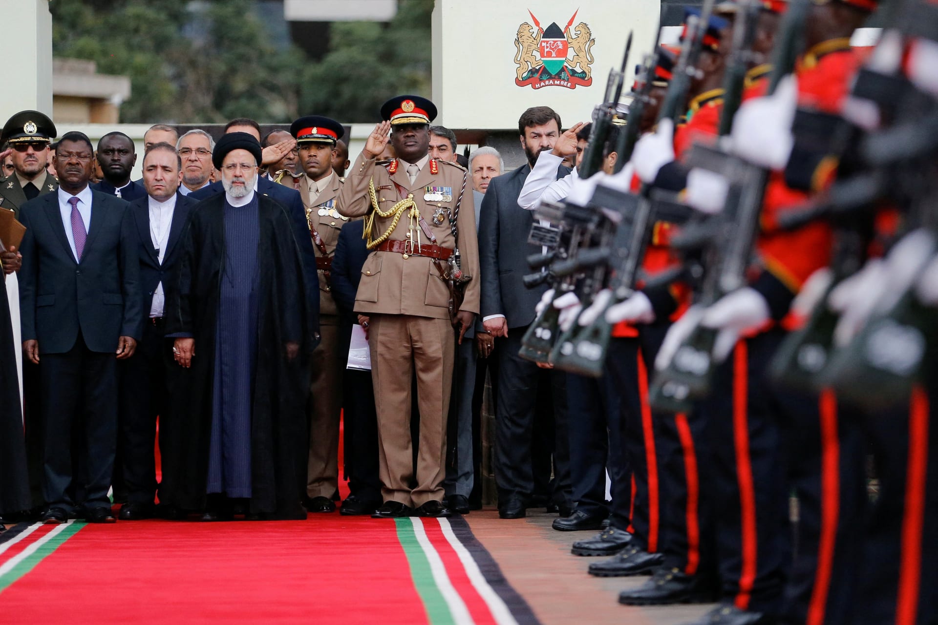 Iran's President Ebrahim Raisi leaves after laying a wreath at the Mzee Jomo Kenyatta's mausoleum during his three-country African tour, as part of efforts to reduce the Islamic Republic's economic isolation.
