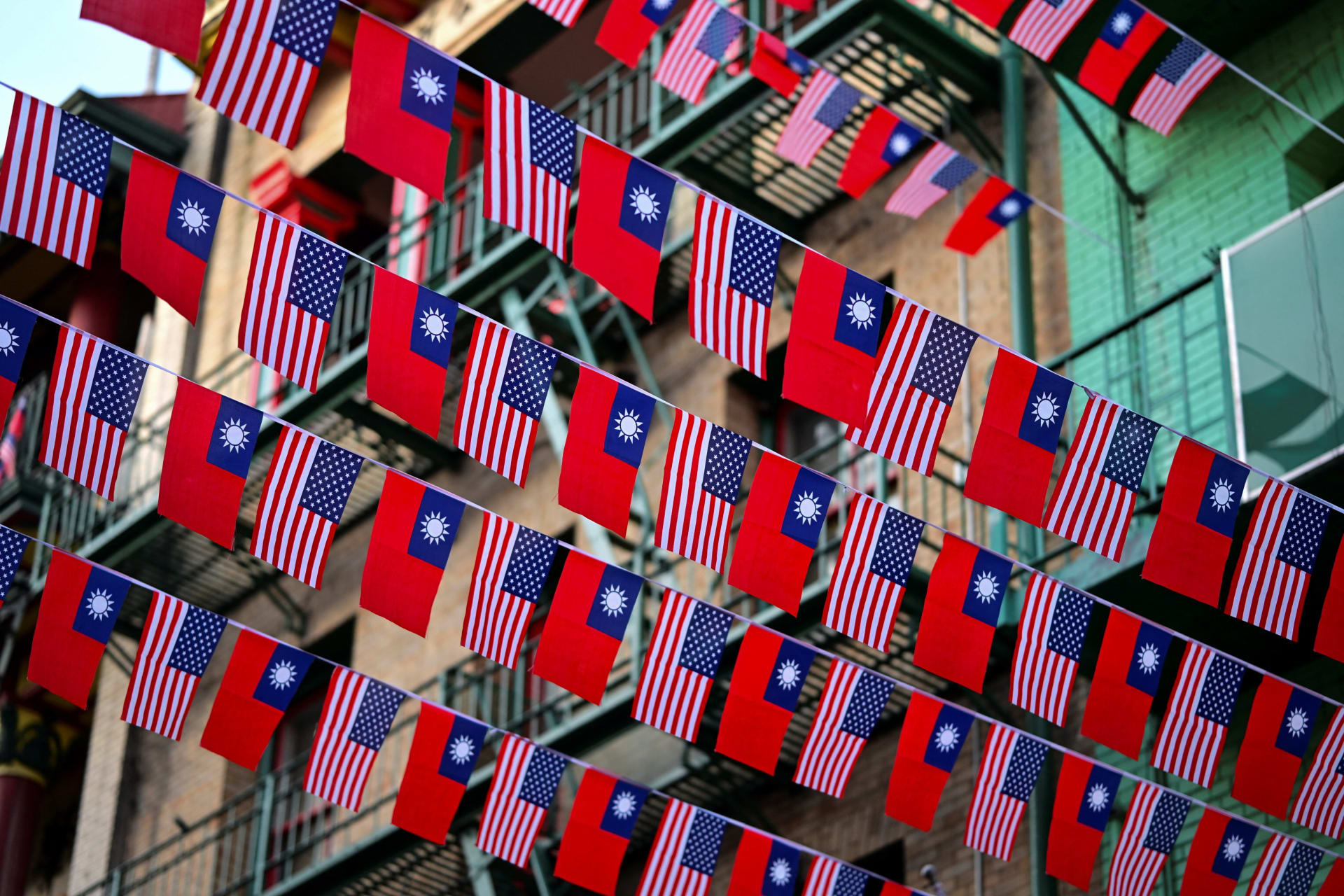U.S. and Taiwanese flags are seen in San Francisco