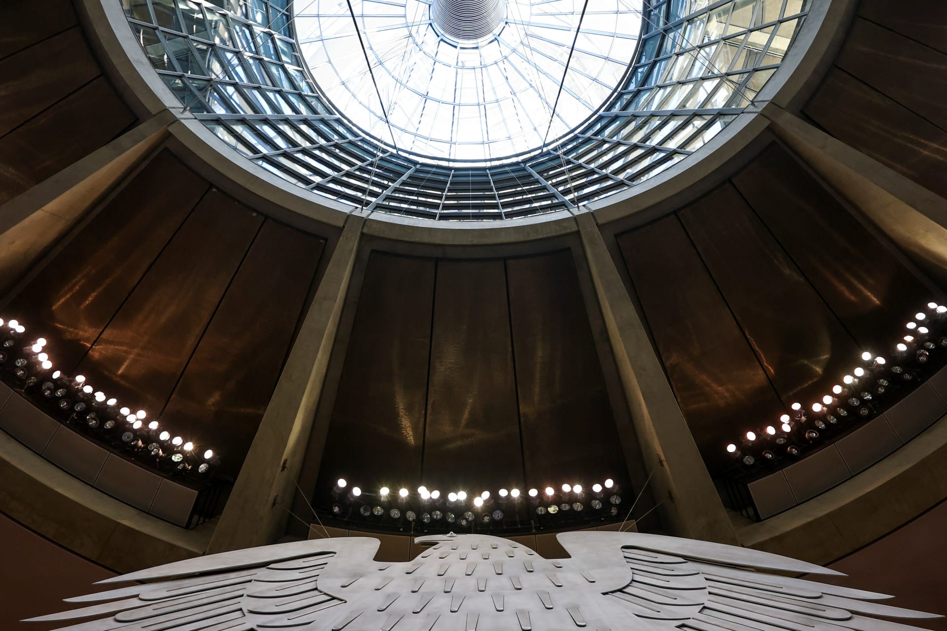 Workers prepare the plenary hall of the German lower house of Parliament, in Berlin