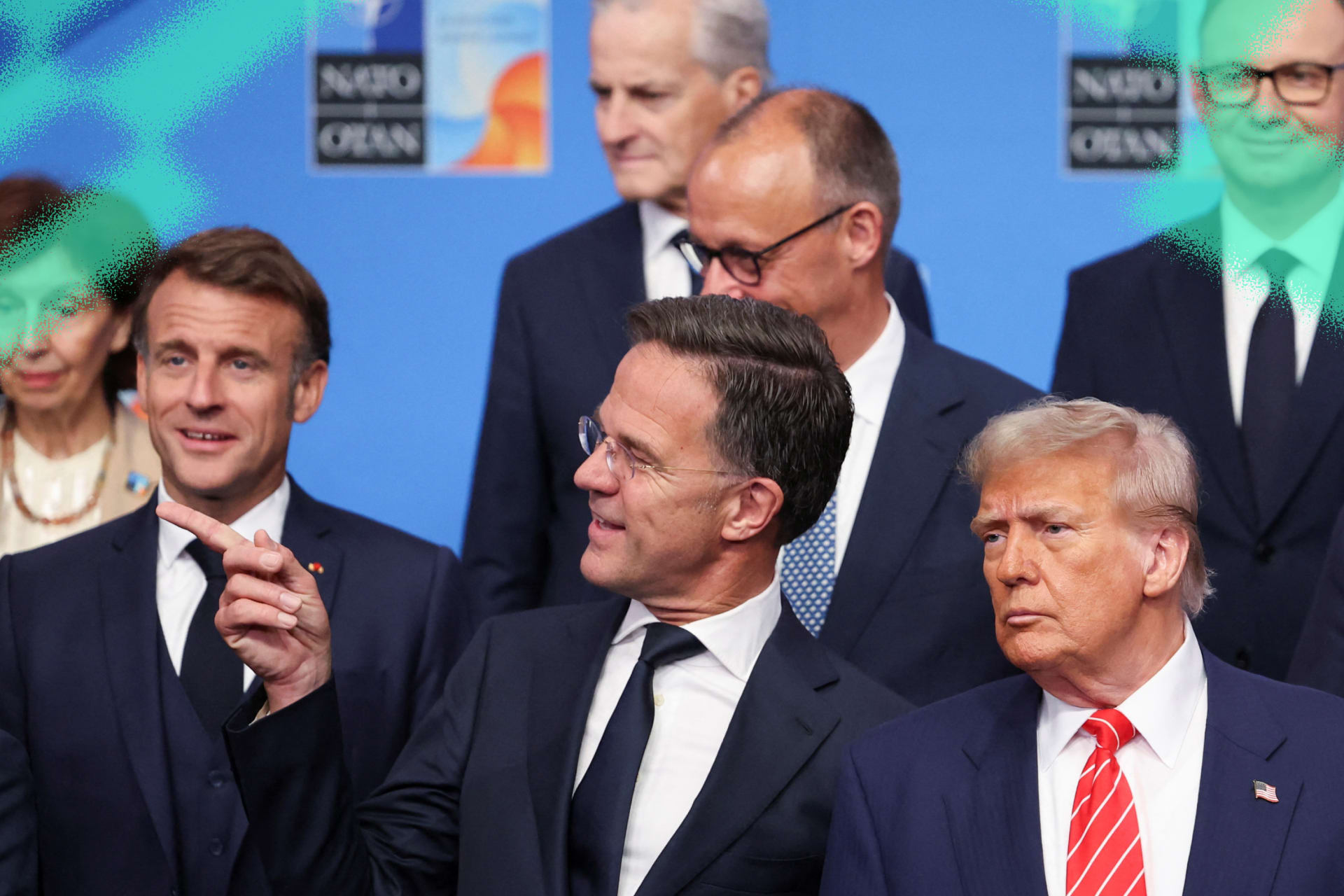 NATO Secretary General Mark Rutte, U.S. President Donald Trump, and British Prime Minister Keir Starmer pose for a photo during a NATO leaders summit in The Hague, Netherlands, June 25, 2025.