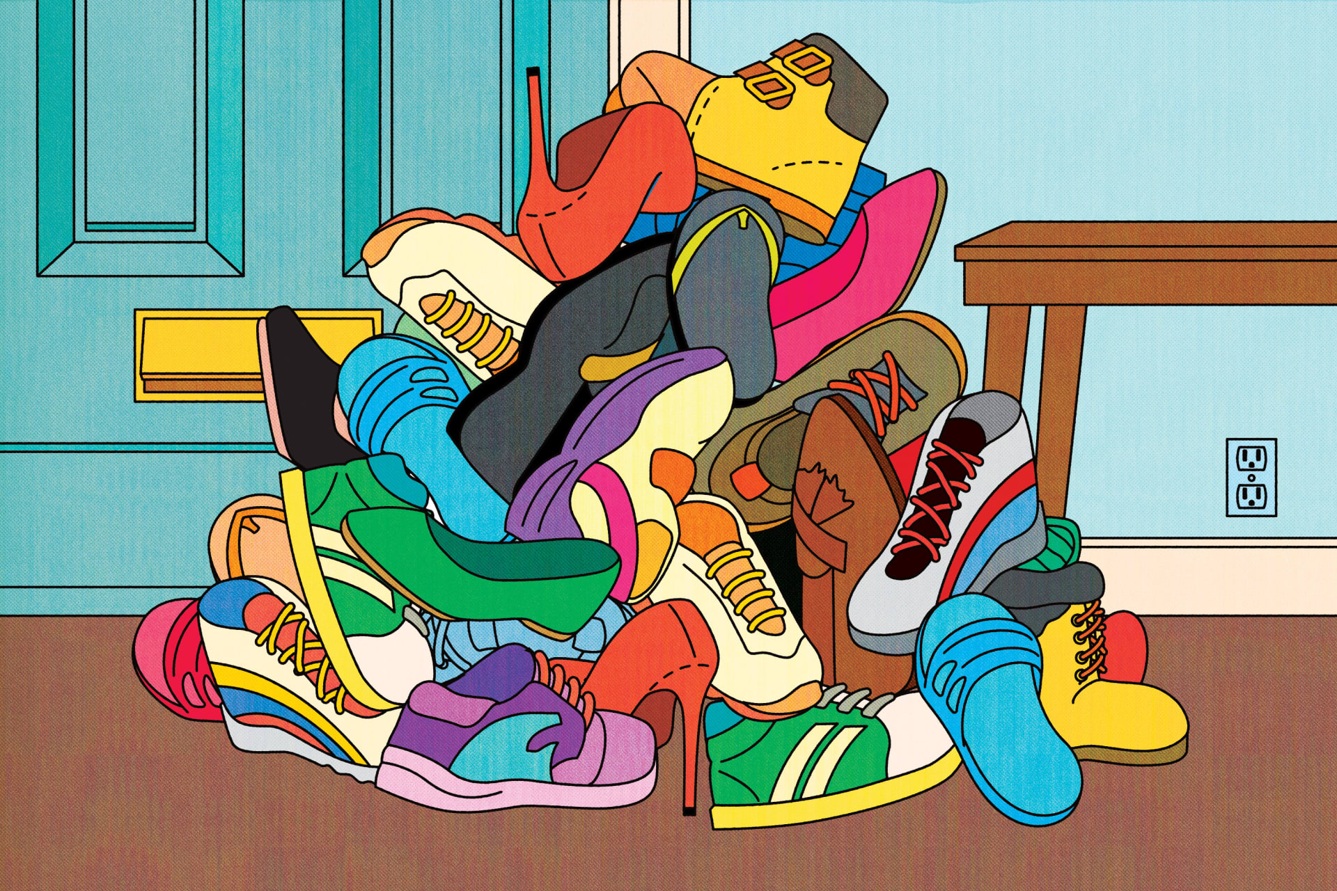 A colorful pile of shoes.