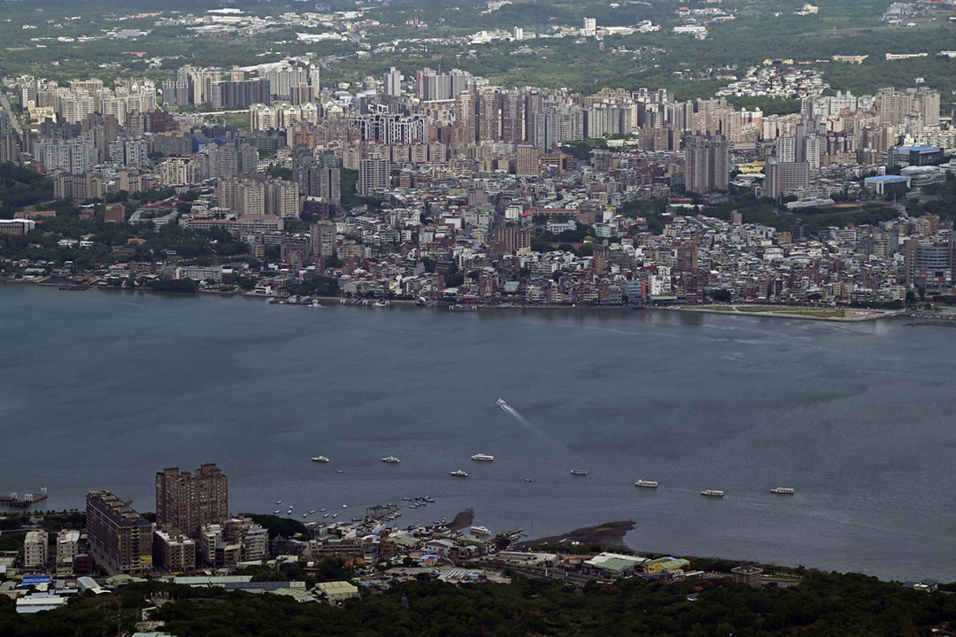 A view of New Taipei city beside the Tamshui river.