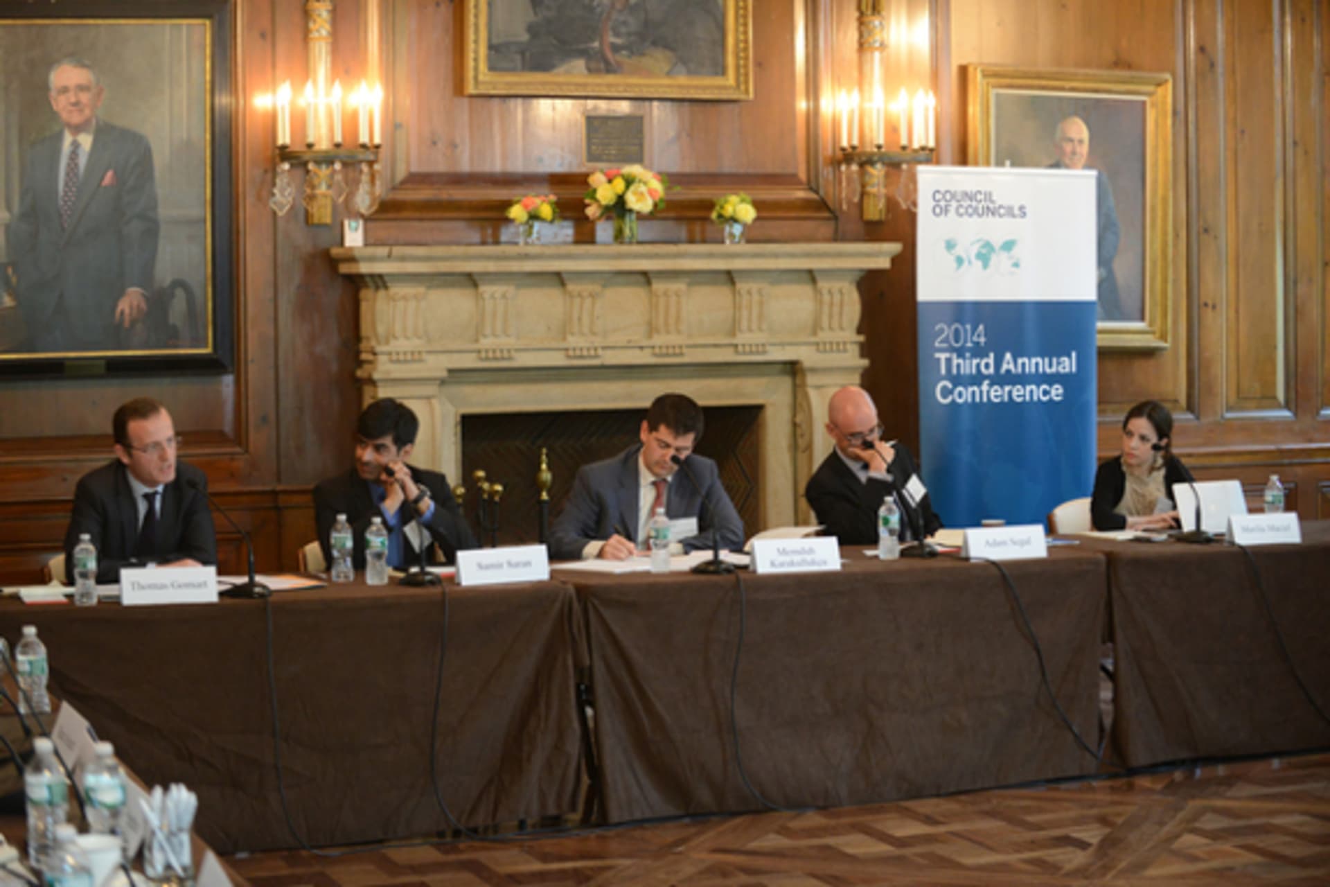<p>Panelists speak during the second session on Internet governance at the Council of Councils Third Annual Conference at Harold Pratt House (Don Pollard).</p>
