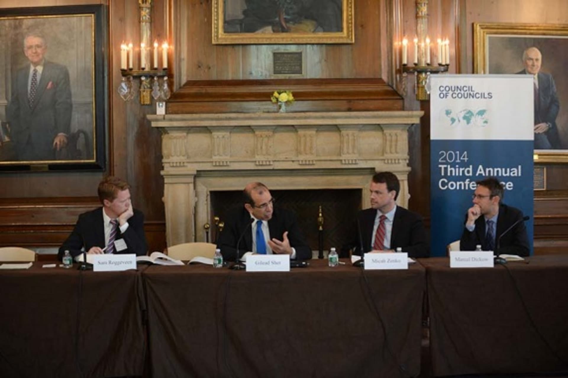 <p>Panelists speak during the sixth session on drones at the Council of Councils Third Annual Conference at Harold Pratt House (Don Pollard).</p>
