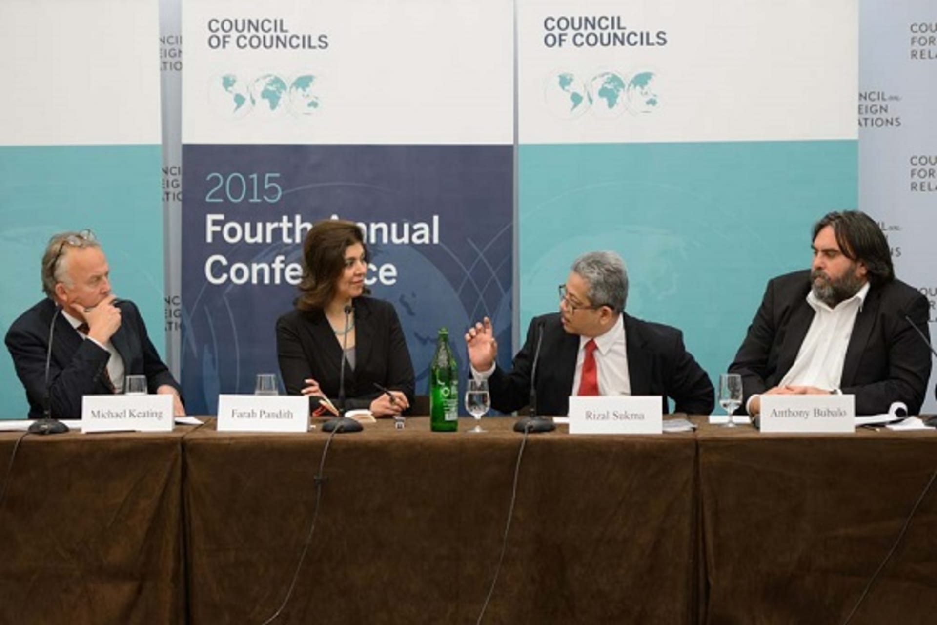 <p>Michael Keating, Farah Padith, Rizal Sukma, and Anthony Bubalo speak during the CoC Fourth Annual Conference (Kaveh Sardari)</p>
