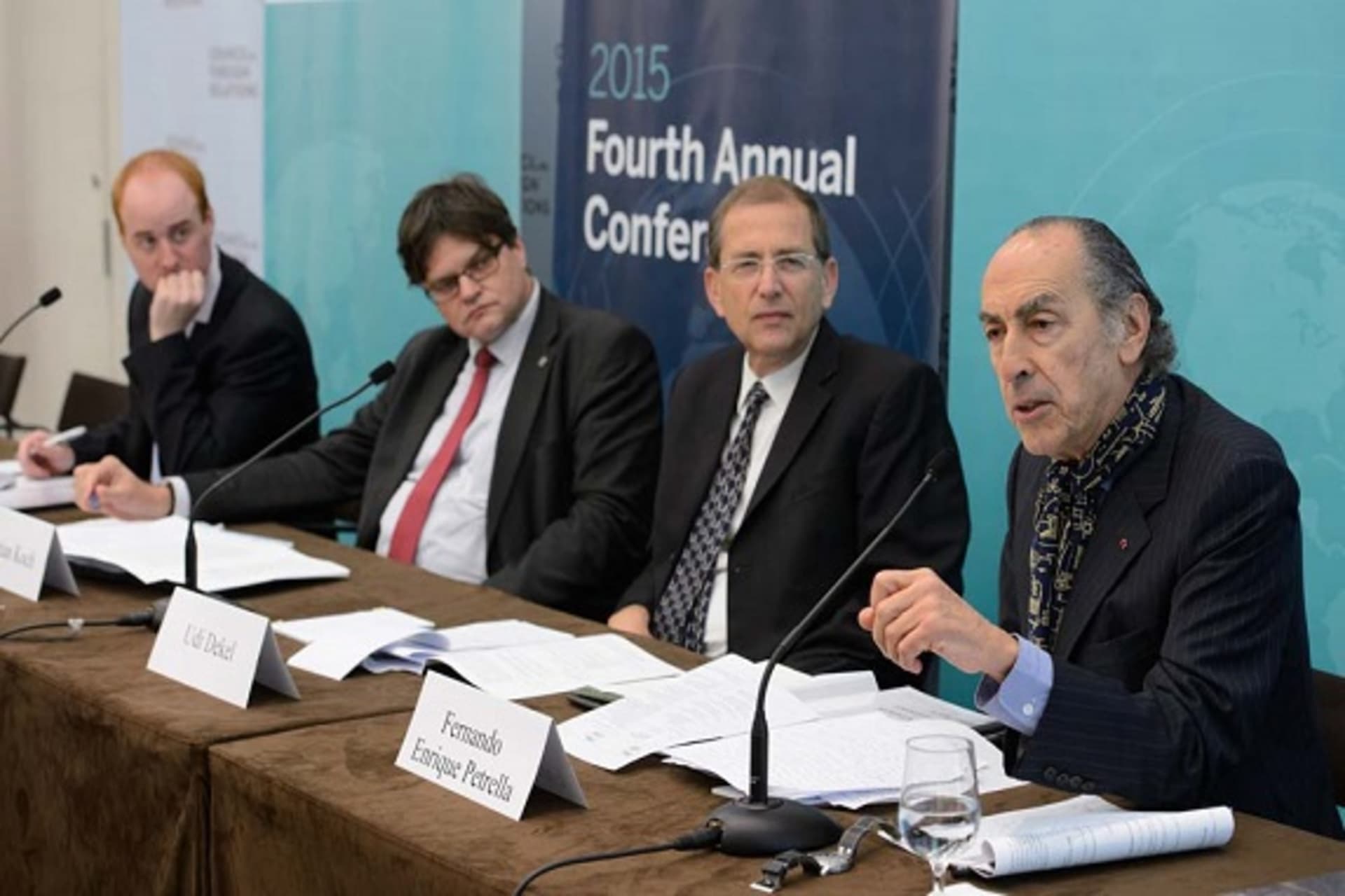 <p>Andrew Thompson, Christian Koch, Udi Dekel, and Fernando Petrella speak during the CoC Fourth Annual Conference (Kaveh Sardari).</p>
