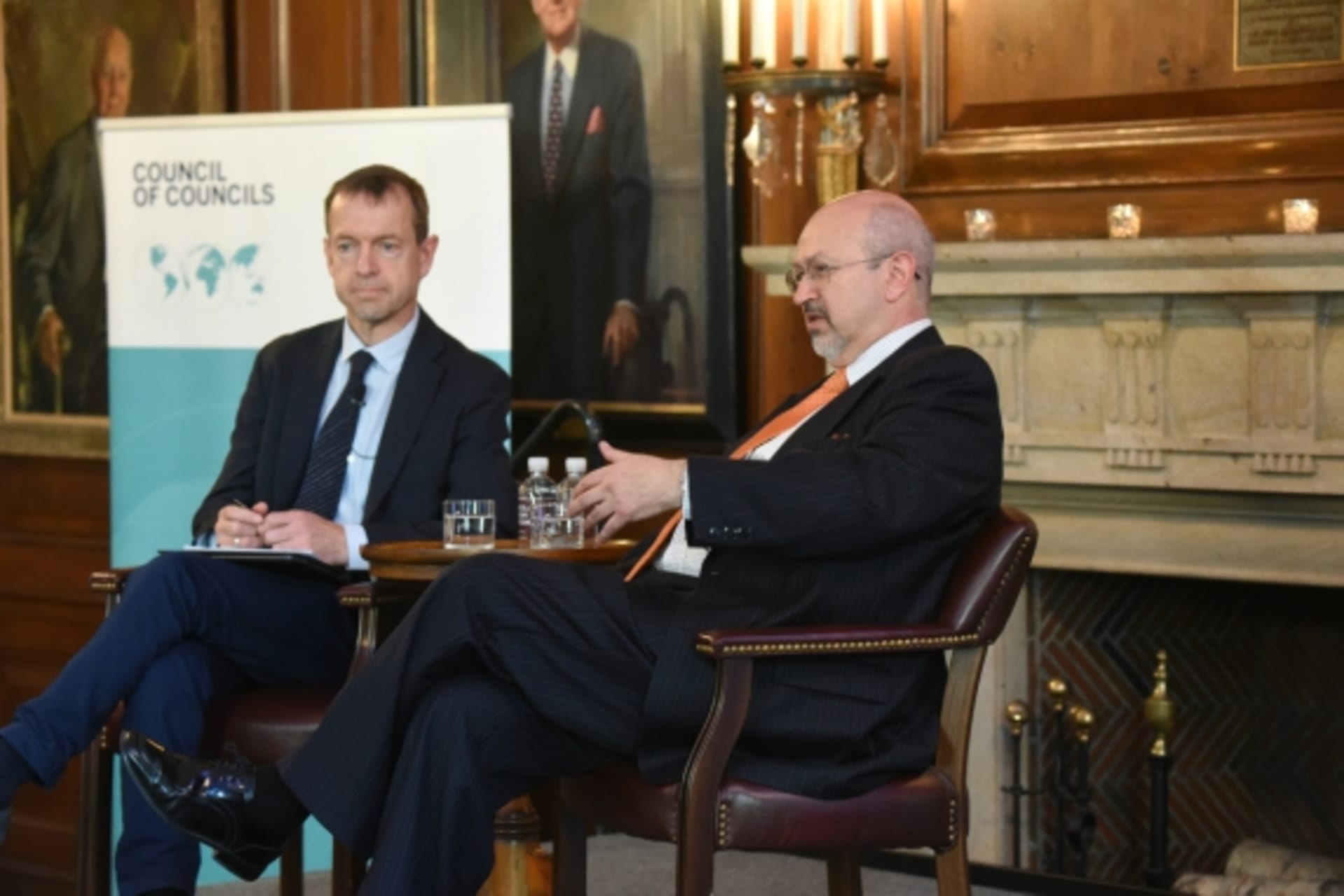 <p>Daniel Gros and Lamberto Zannier speak during the CoC Fifth Annual Conference. (Don Pollard)</p>
