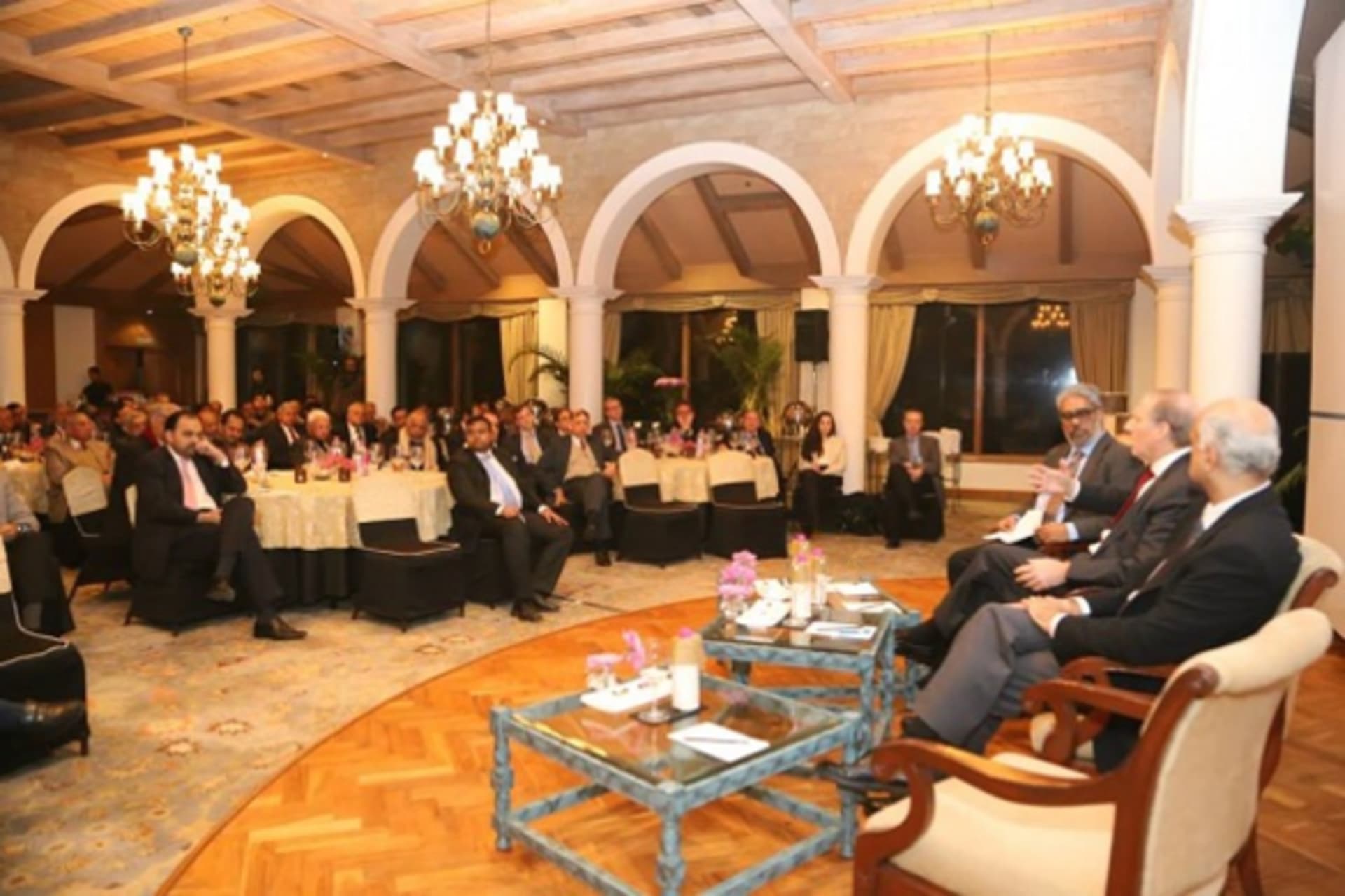 <p>Richard Haass, Sunjoy Joshi, and Rohinton Medhora discuss global governance during the first Council of Councils Public Event at the Taj Mahal Hotel in Delhi (Pradeep Kumar).</p>