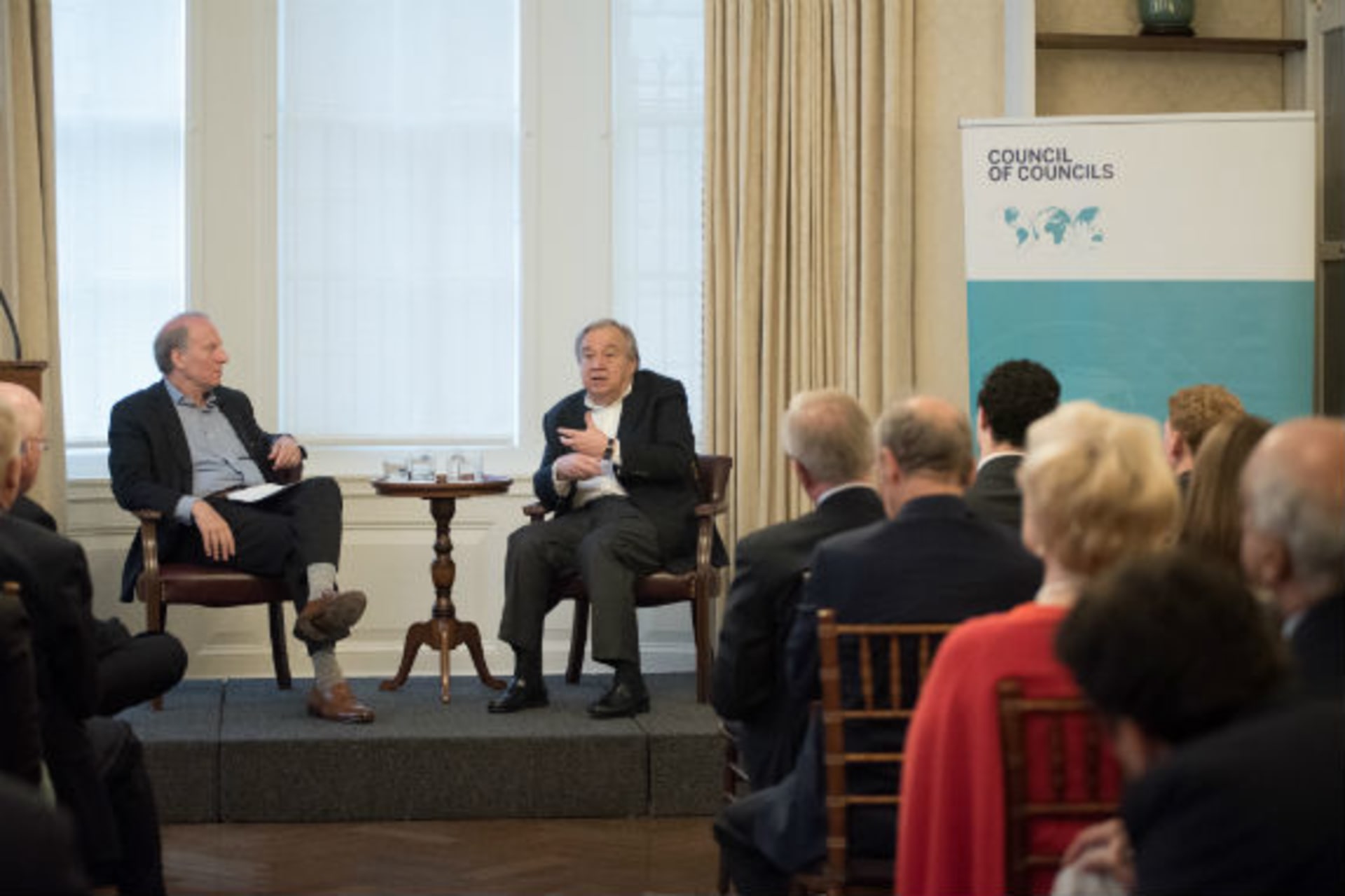 <p>CFR President Richard Haass and UN Secretary General António Guterres discuss global governance issues (Melanie Einzig).</p>
