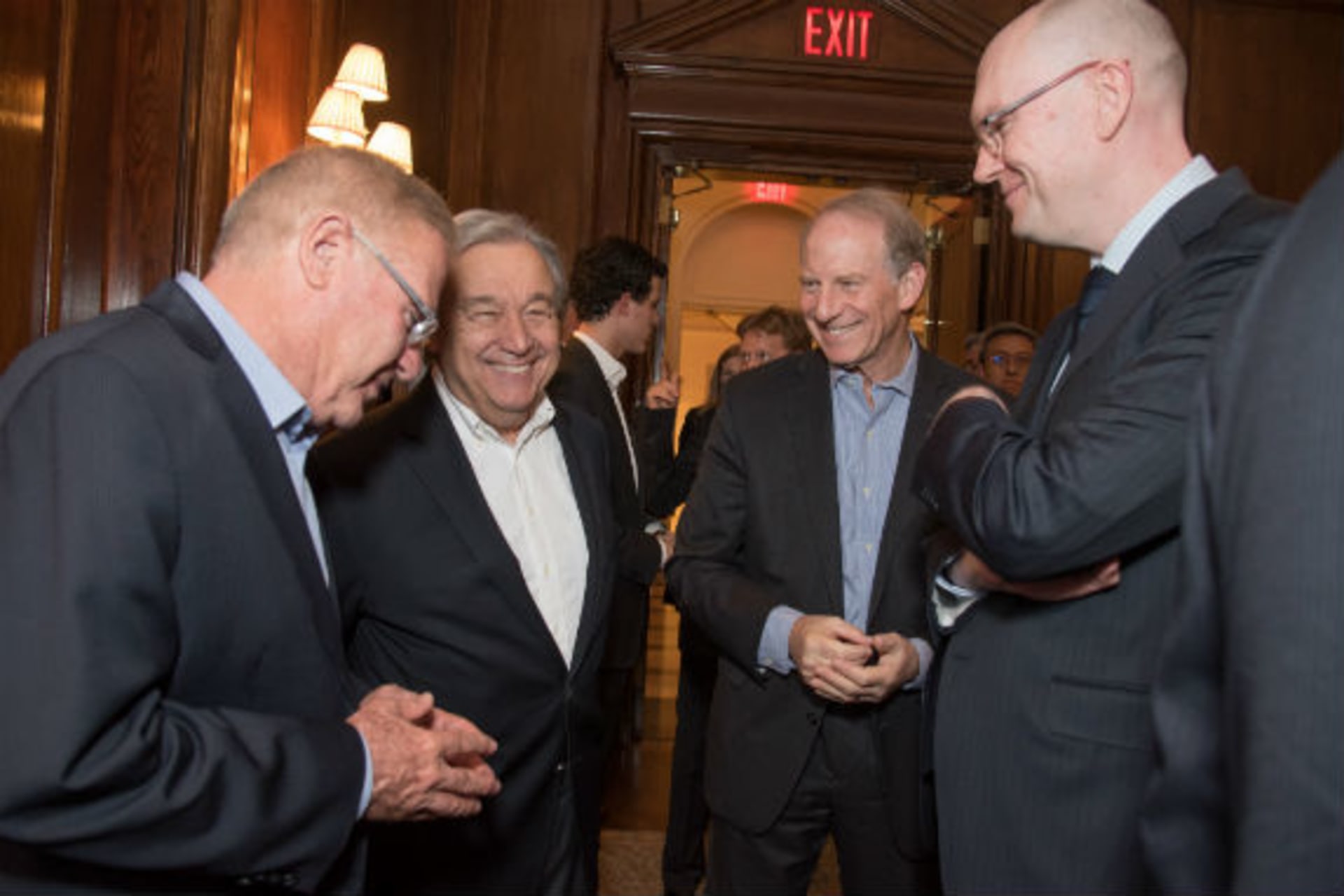 <p>Amos Yadlin, António Guterres, Richard Haass, and Michael Fullilove before the keynote discussion at the conference (Melanie Einzig).</p>
